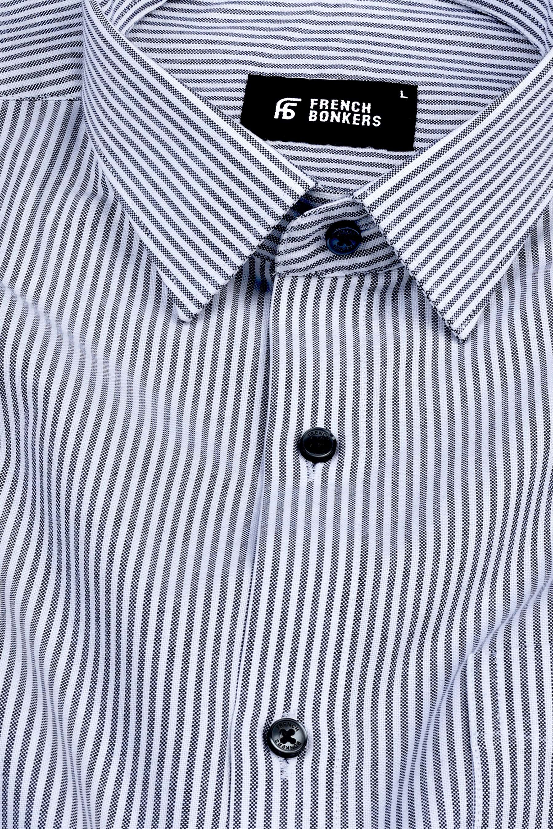 White with light black oxford stripe shirt