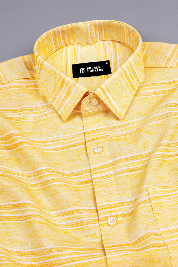 Light and Dark Mango yellow with white Line stipe shirt