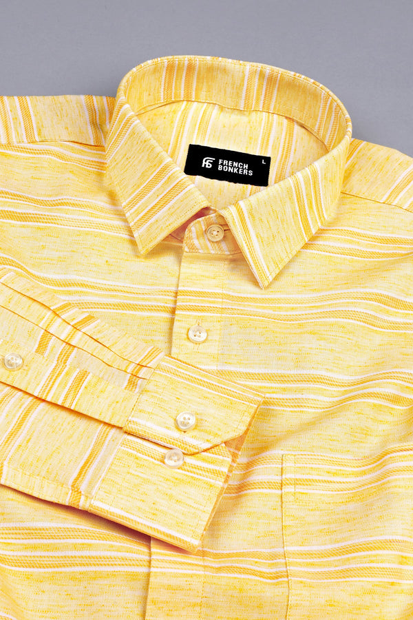 Light and Dark Mango yellow with white Line stipe shirt