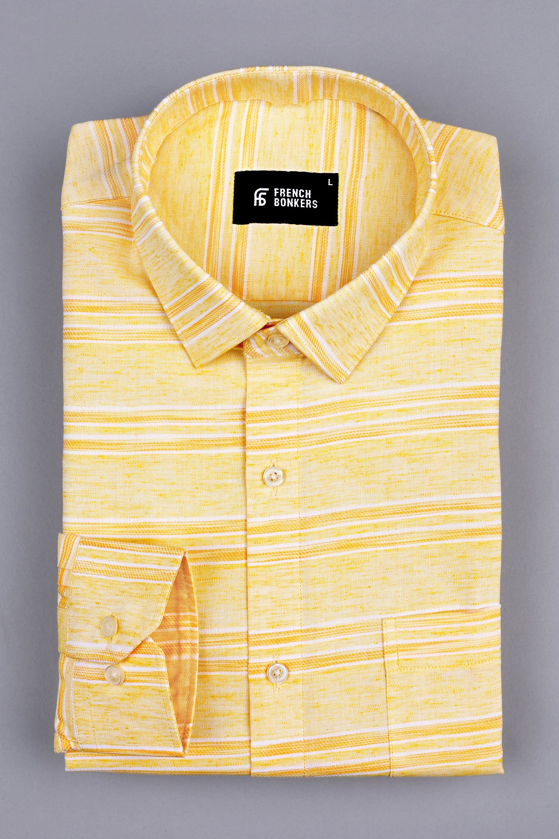 Light and Dark Mango yellow with white Line stipe shirt