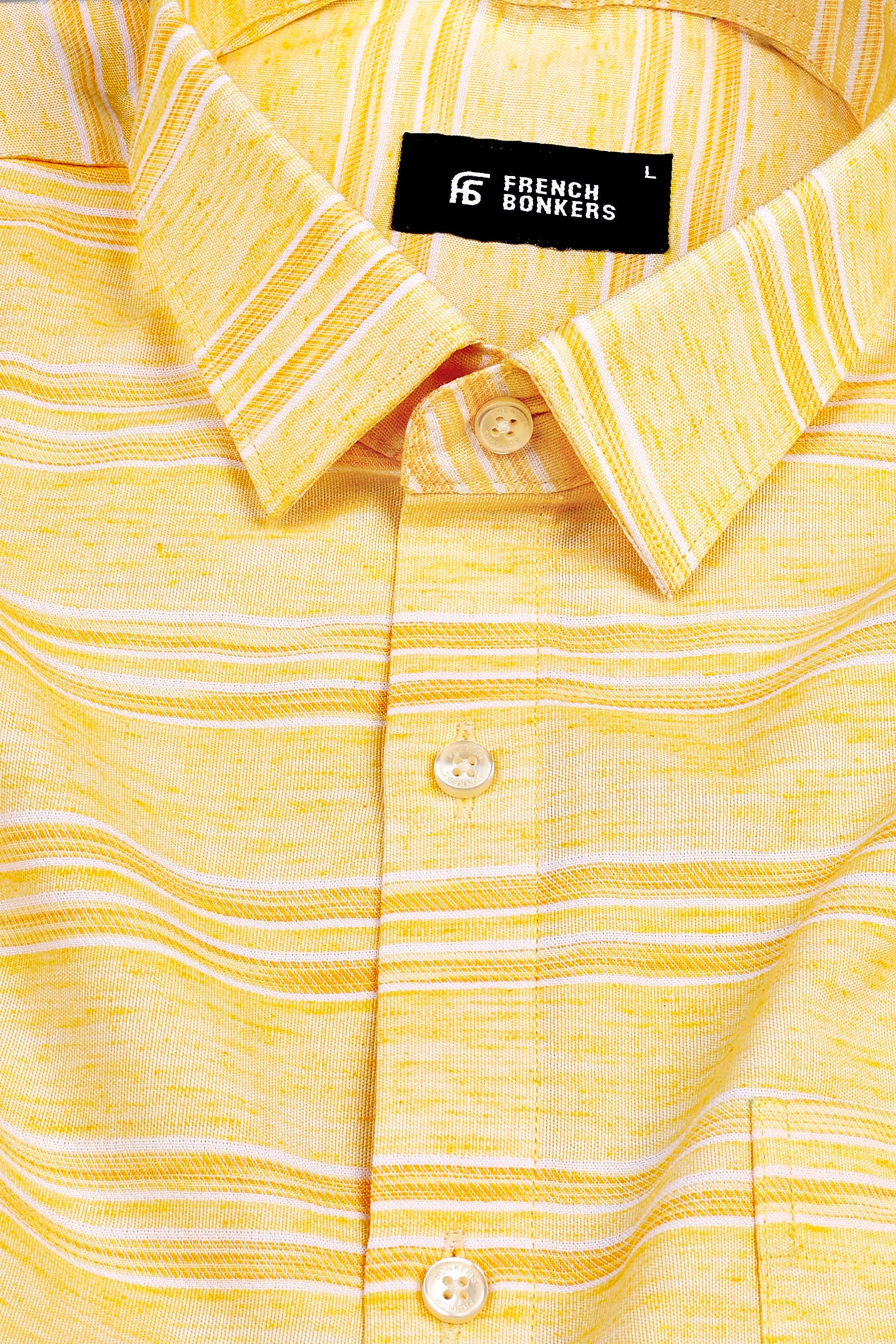 Light and Dark Mango yellow with white Line stipe shirt