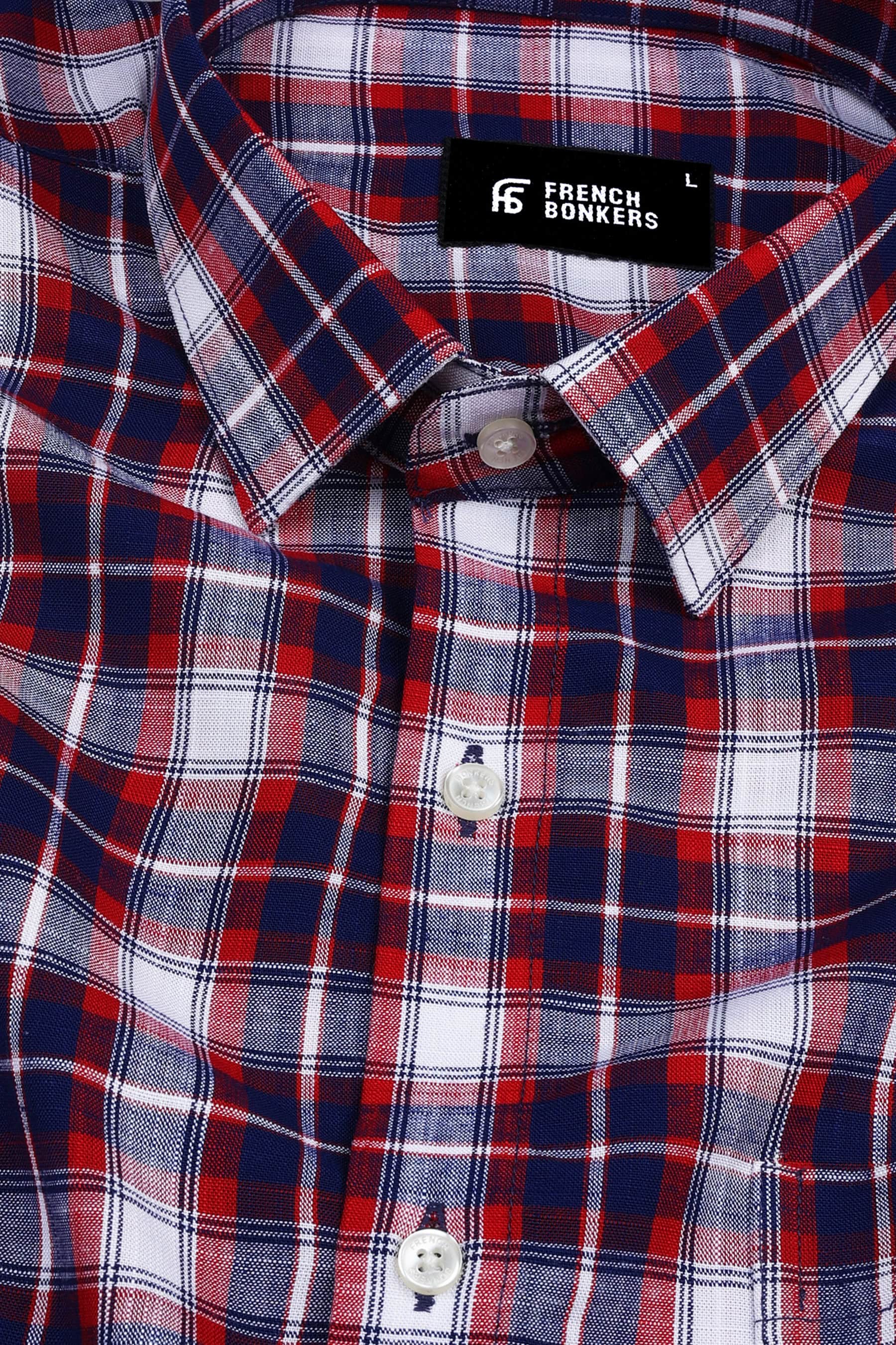 Red and White with Royal blue Line check shirt