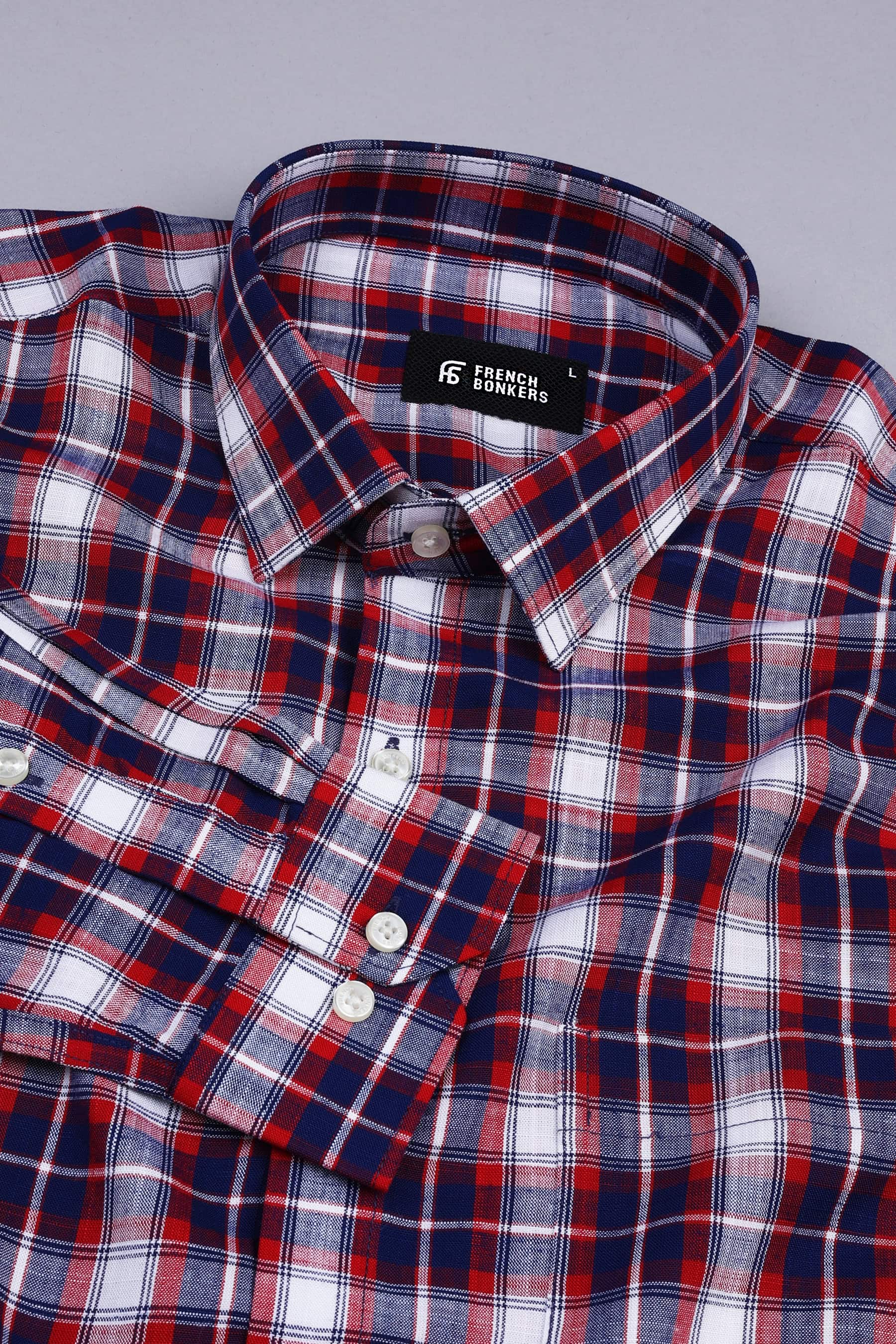 Red and White with Royal blue Line check shirt