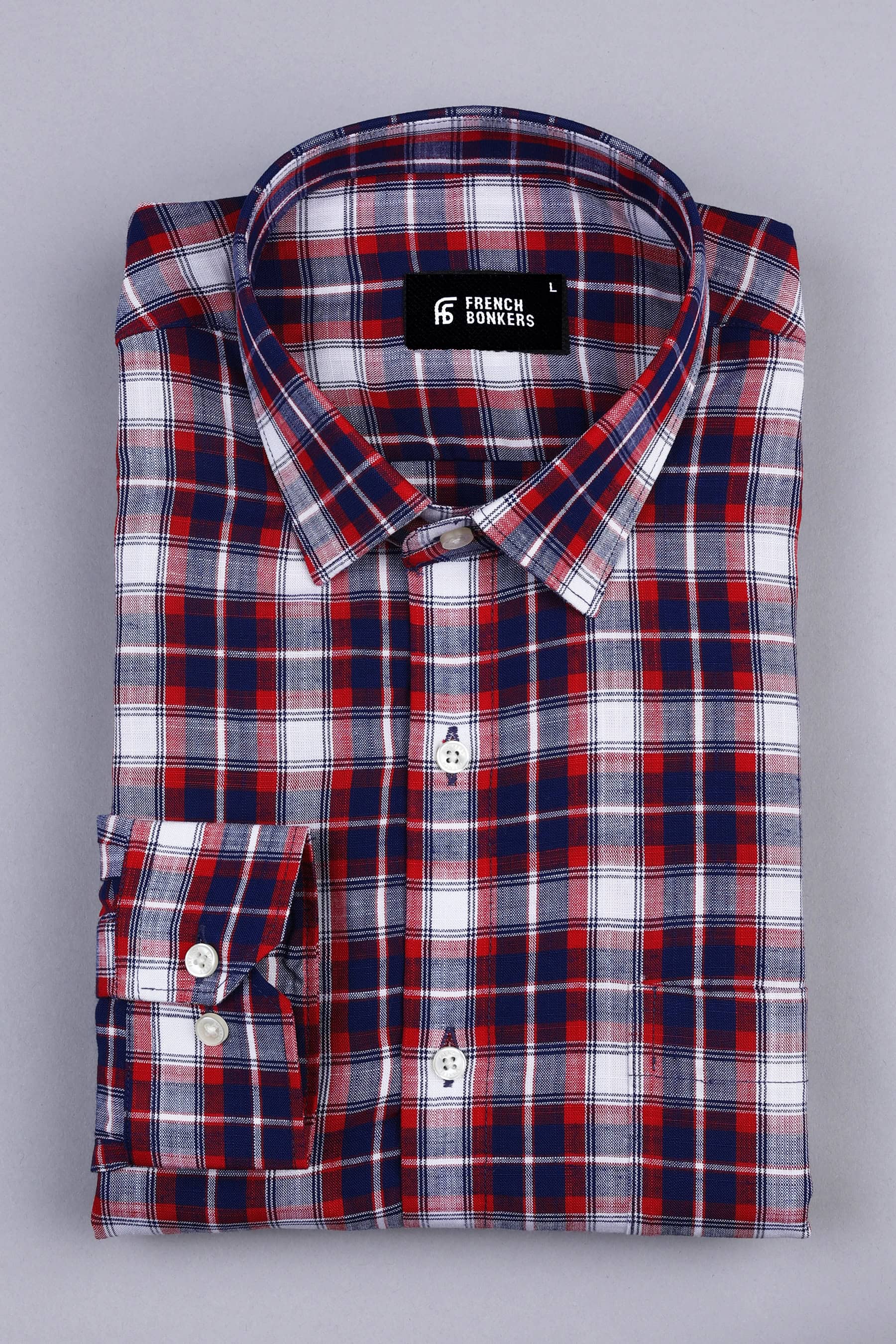 Red and White with Royal blue Line check shirt