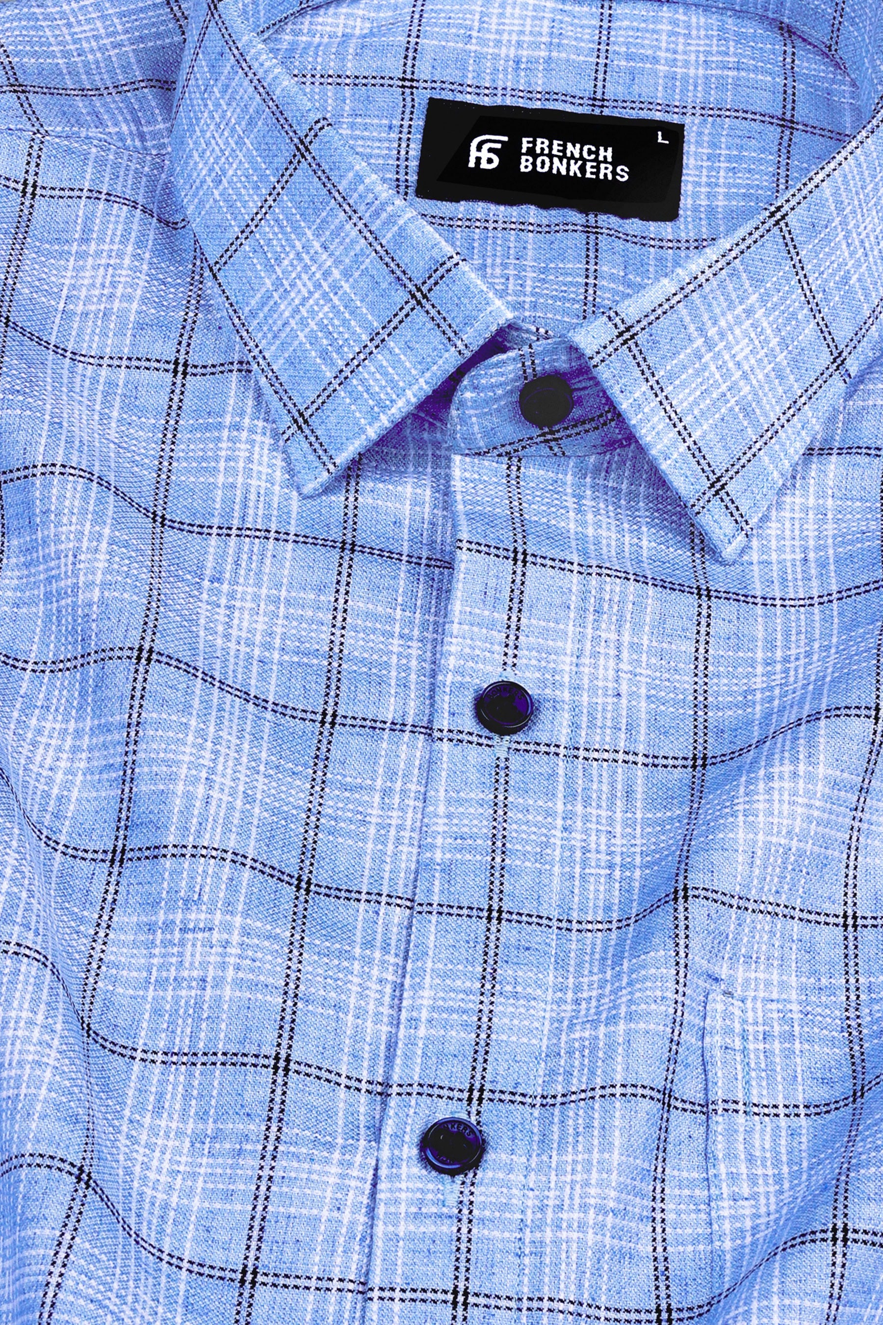 Sky blue with black and white lines windowpane check shirt