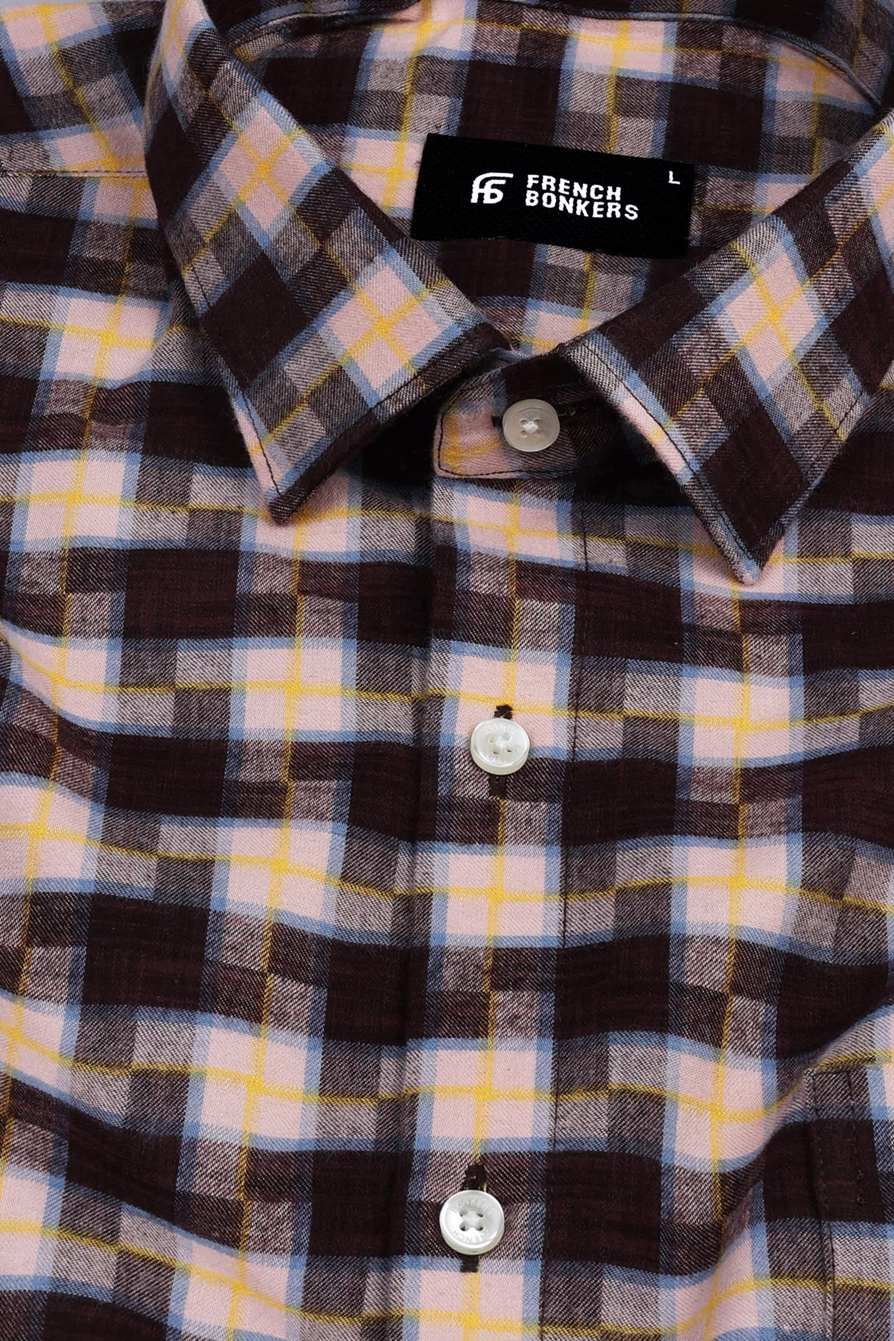 Dark Brown and Cream with yellow line windowpane check shirt