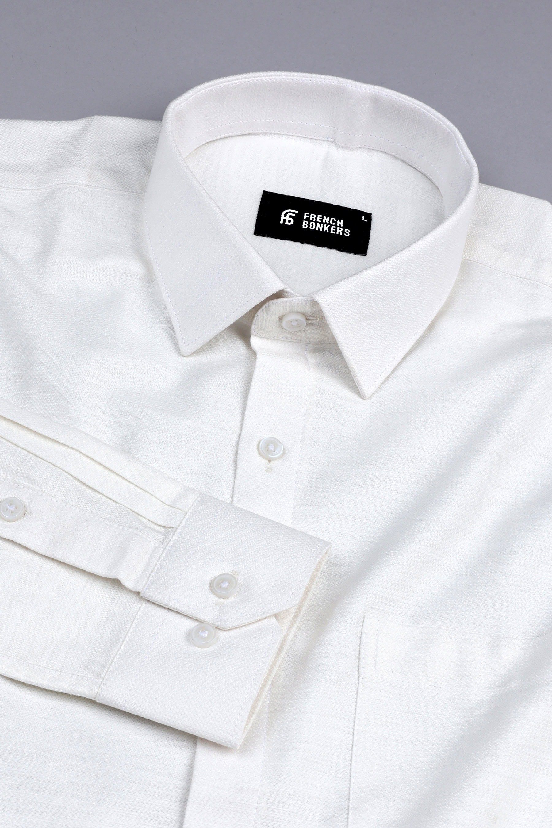 Orchid White herringbone texure cotton shirt