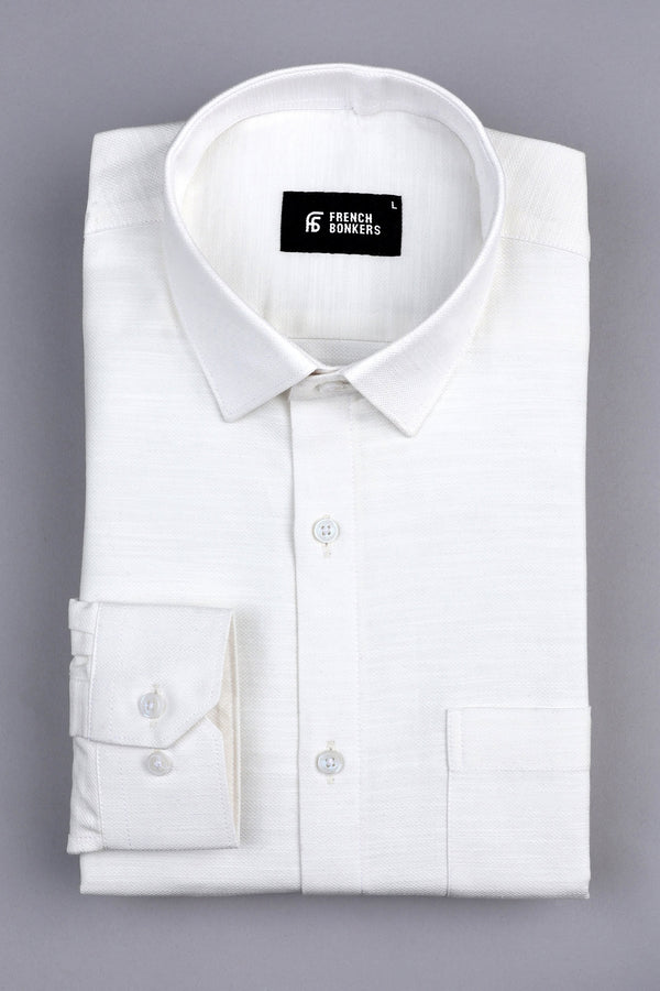 Orchid White herringbone texure cotton shirt