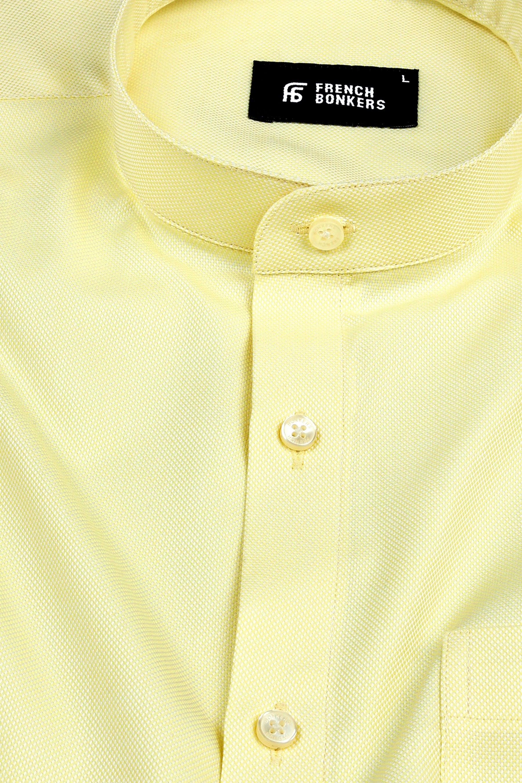 Lemon Yellow dobby texture cotton shirt