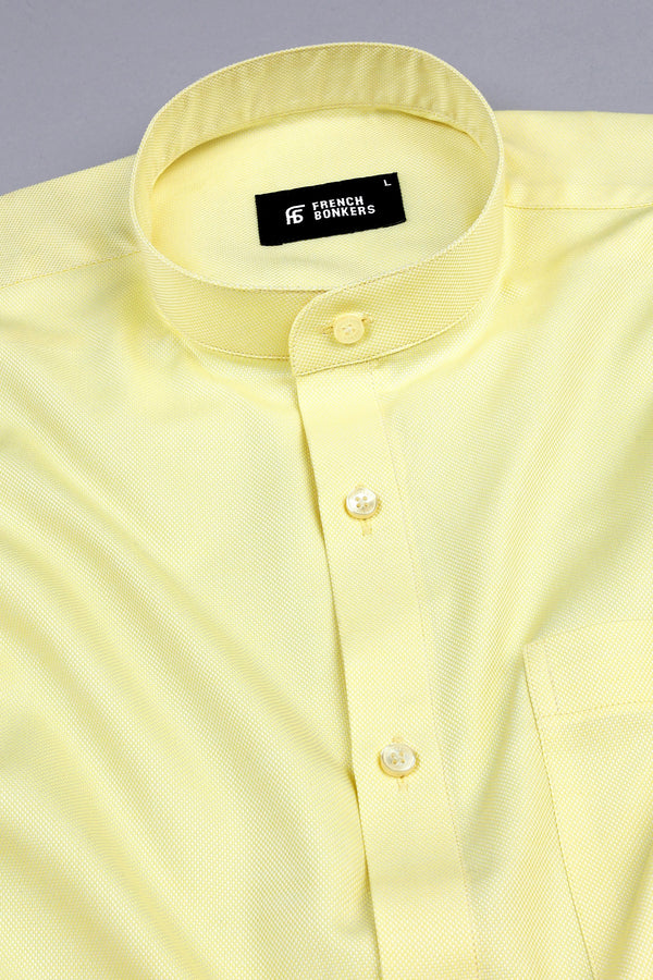 Lemon Yellow dobby texture cotton shirt