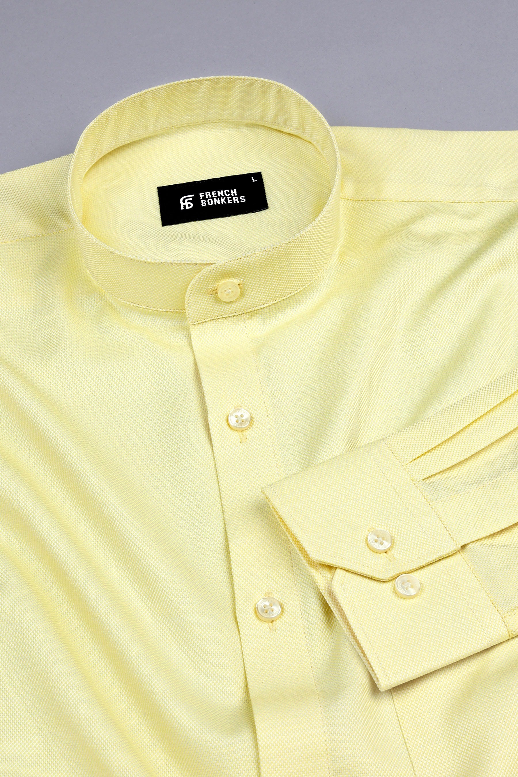 Lemon Yellow dobby texture cotton shirt