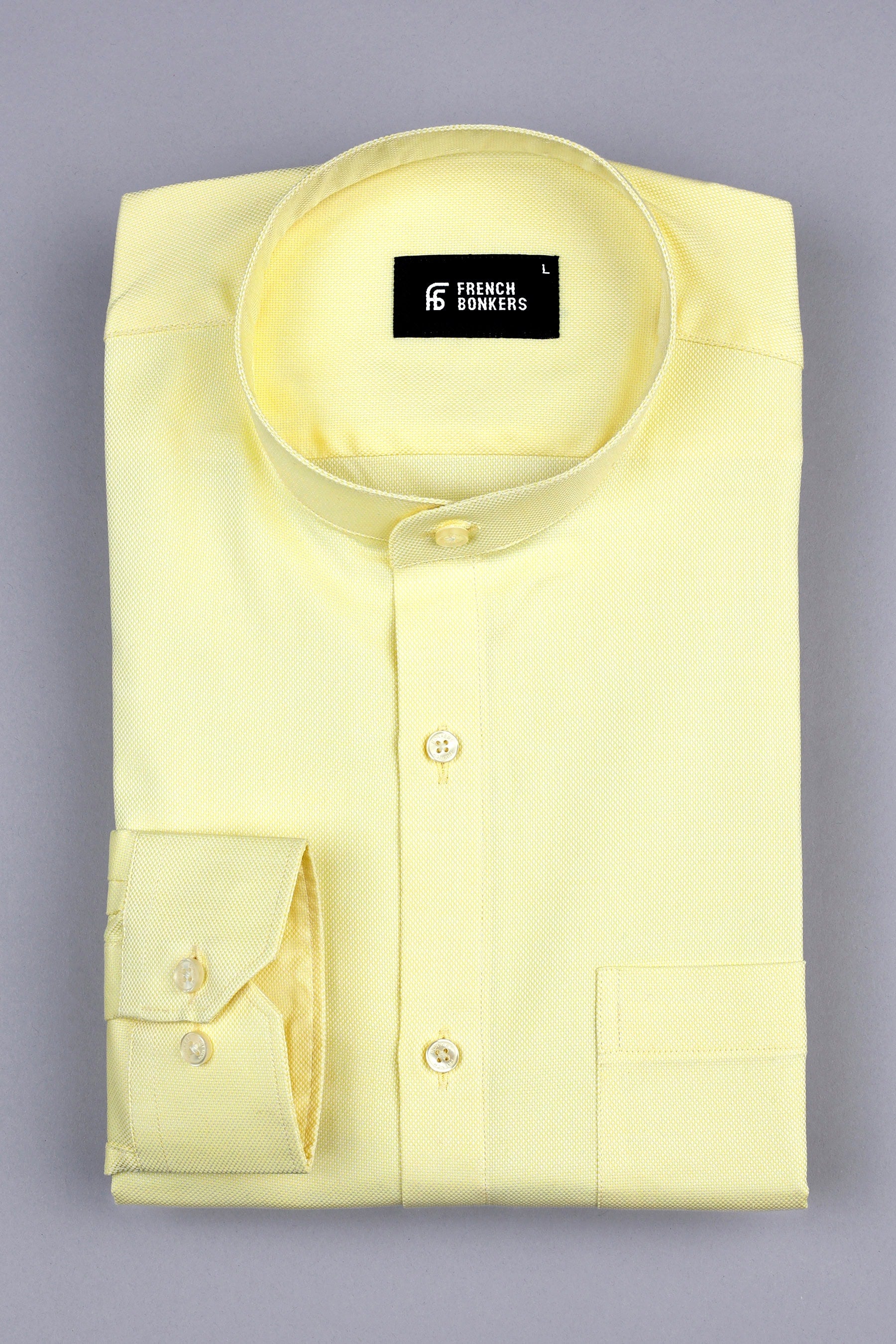 Lemon Yellow dobby texture cotton shirt