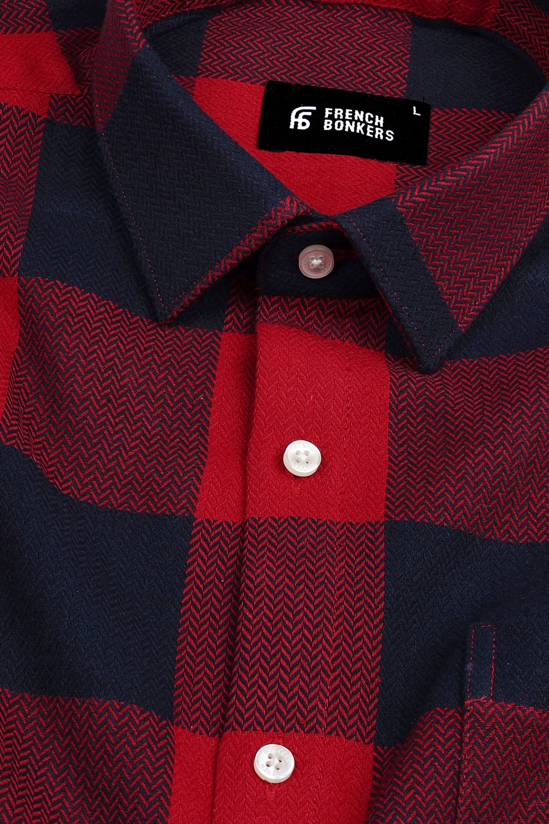 Red and Dark blue herringbone texture windowpane Flannel check shirt