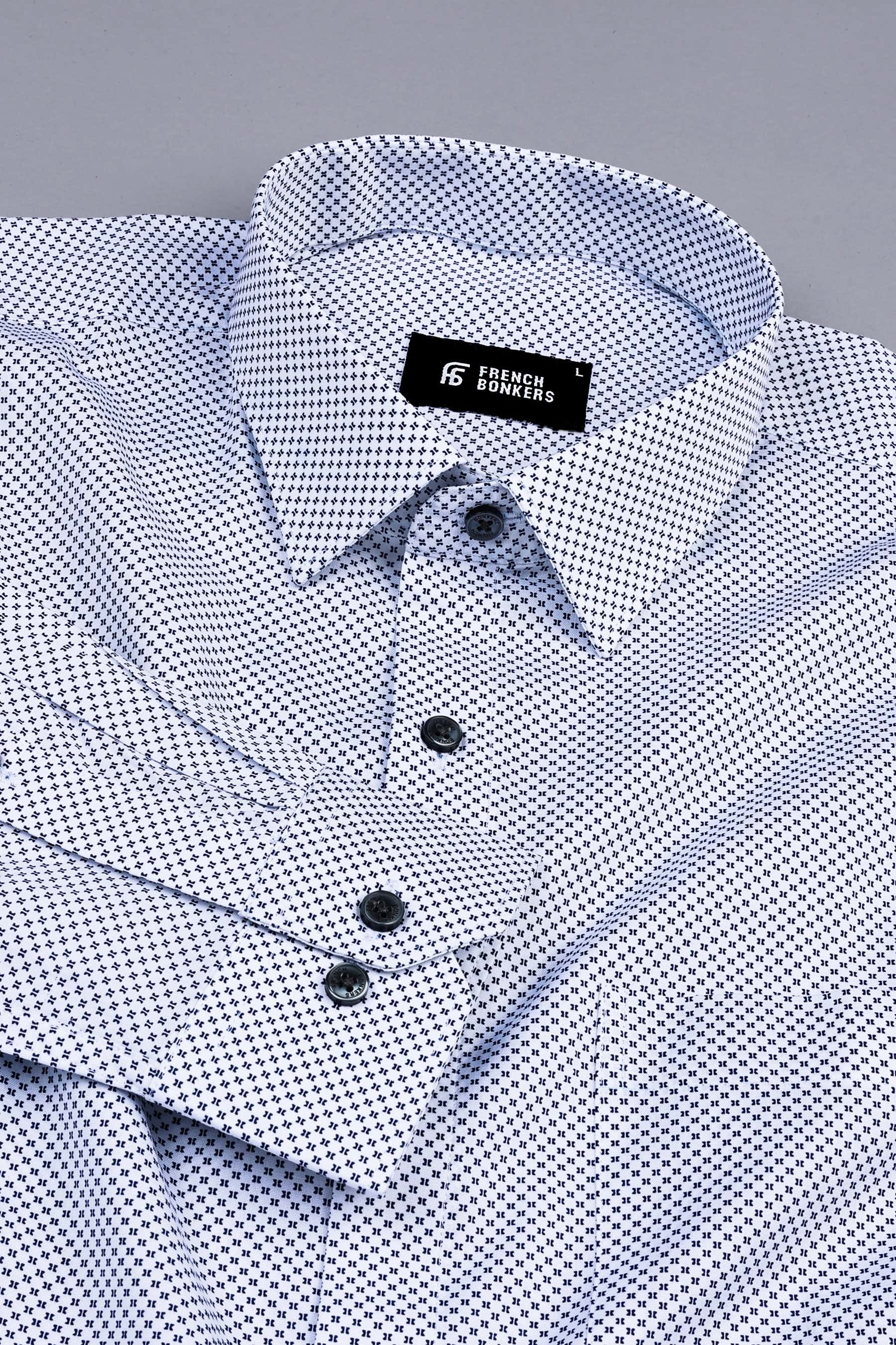 White with dark blue micro printed shirt