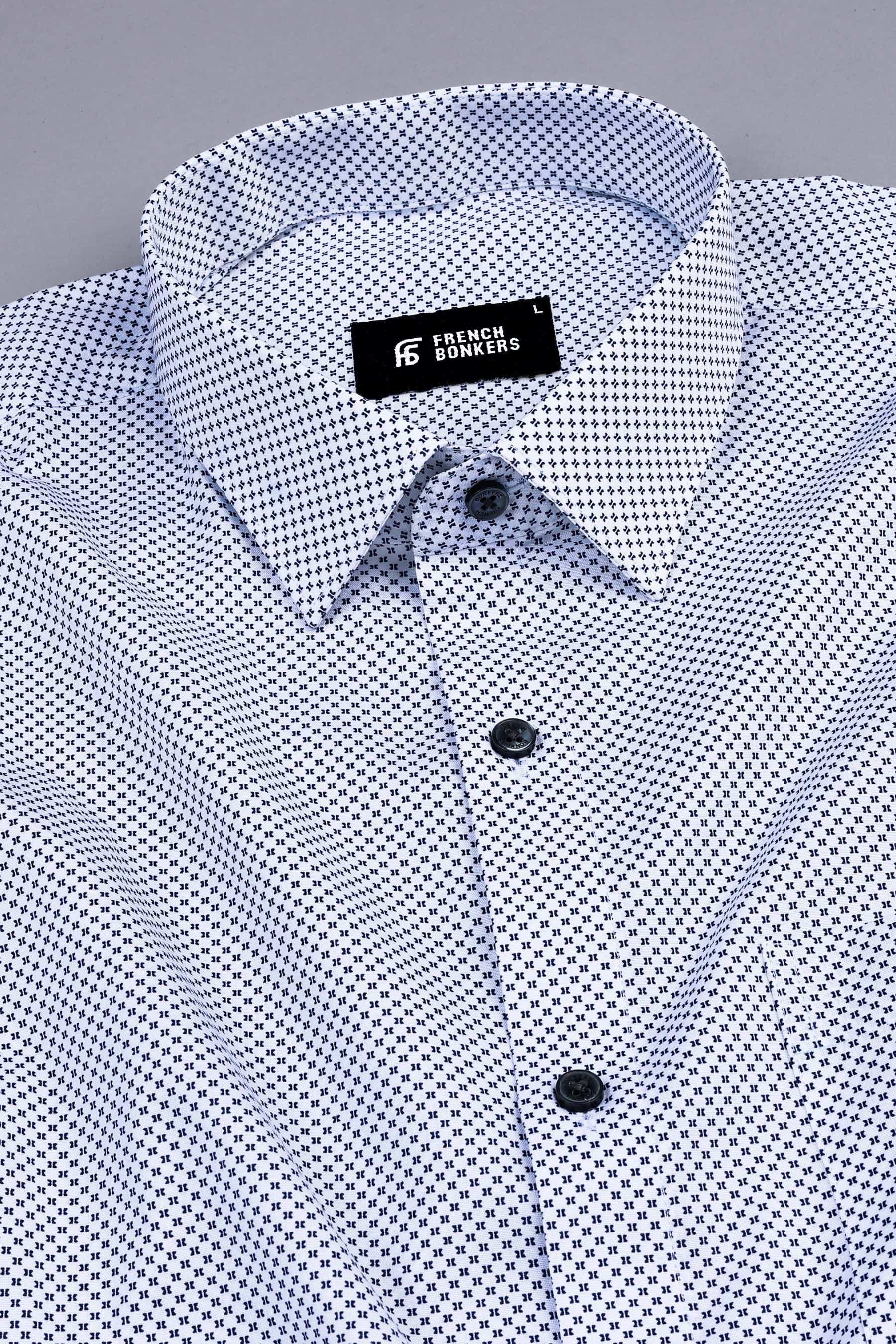 White with dark blue micro printed shirt