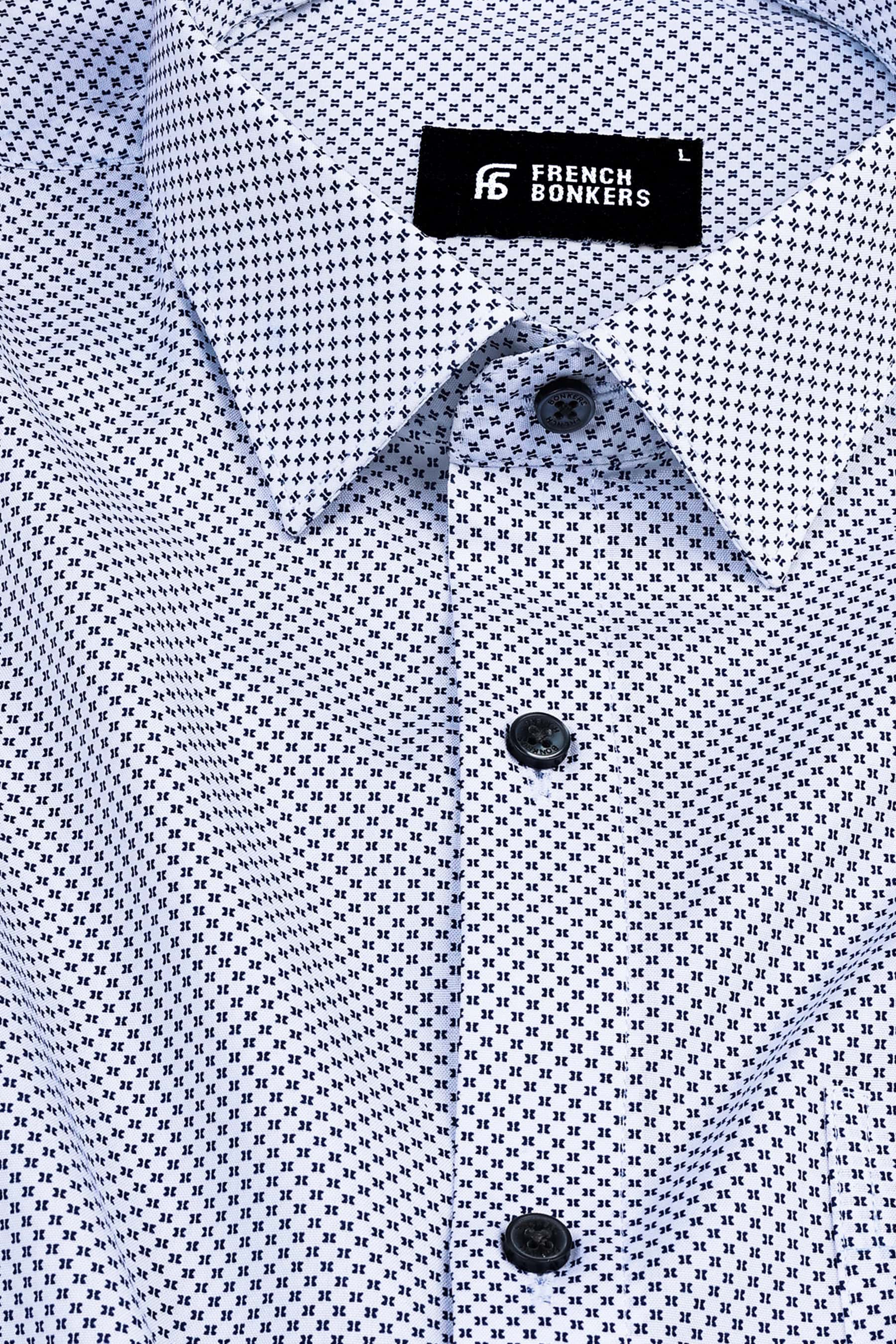 White with dark blue micro printed shirt