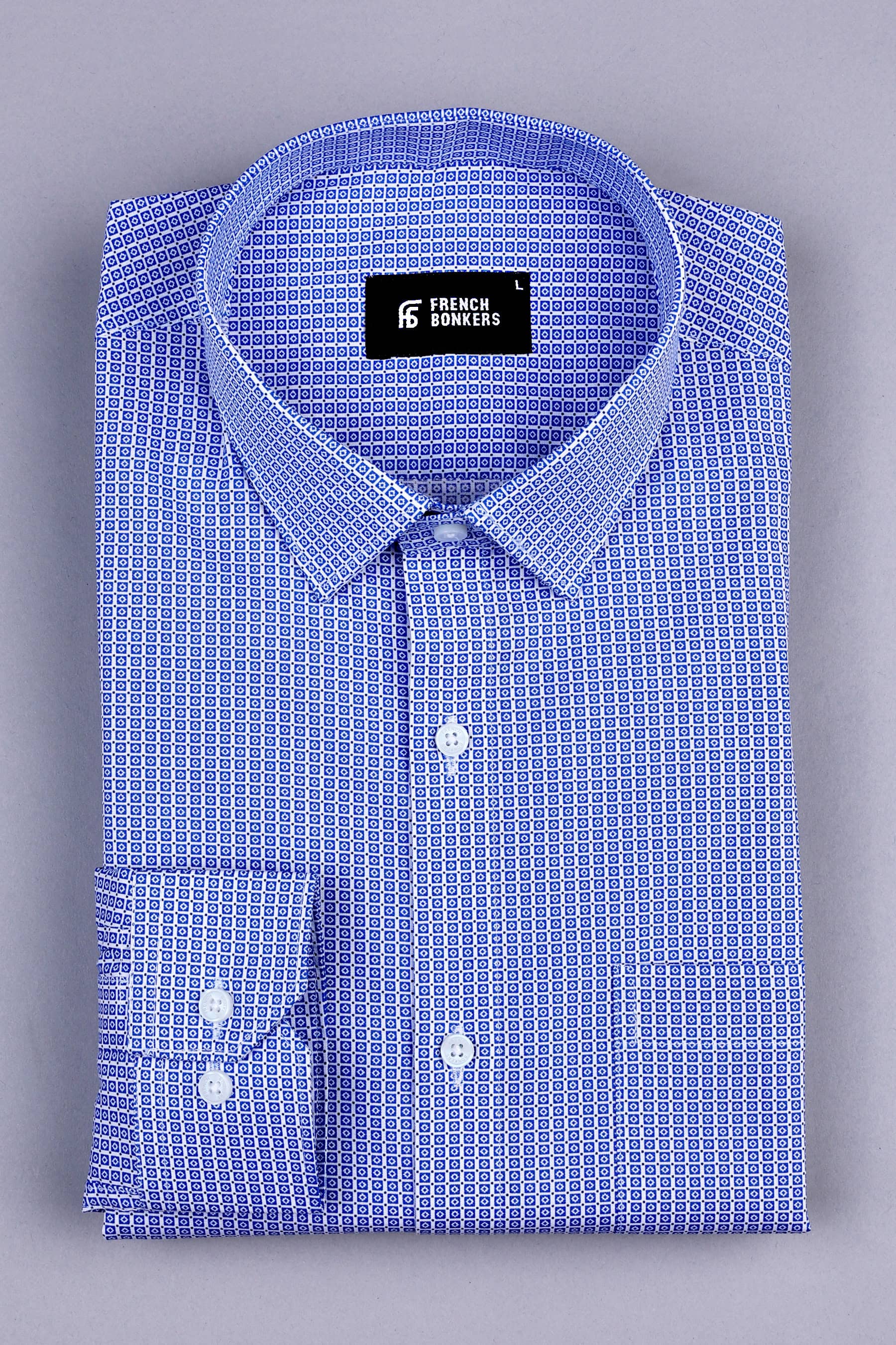 White with Royal blue square printed shirt