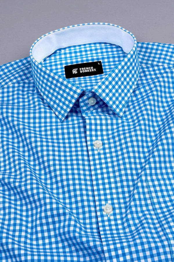 Bright blue with white gun club check shirt