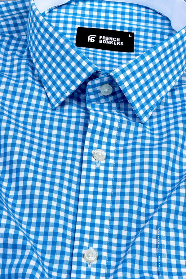 Bright blue with white gun club check shirt