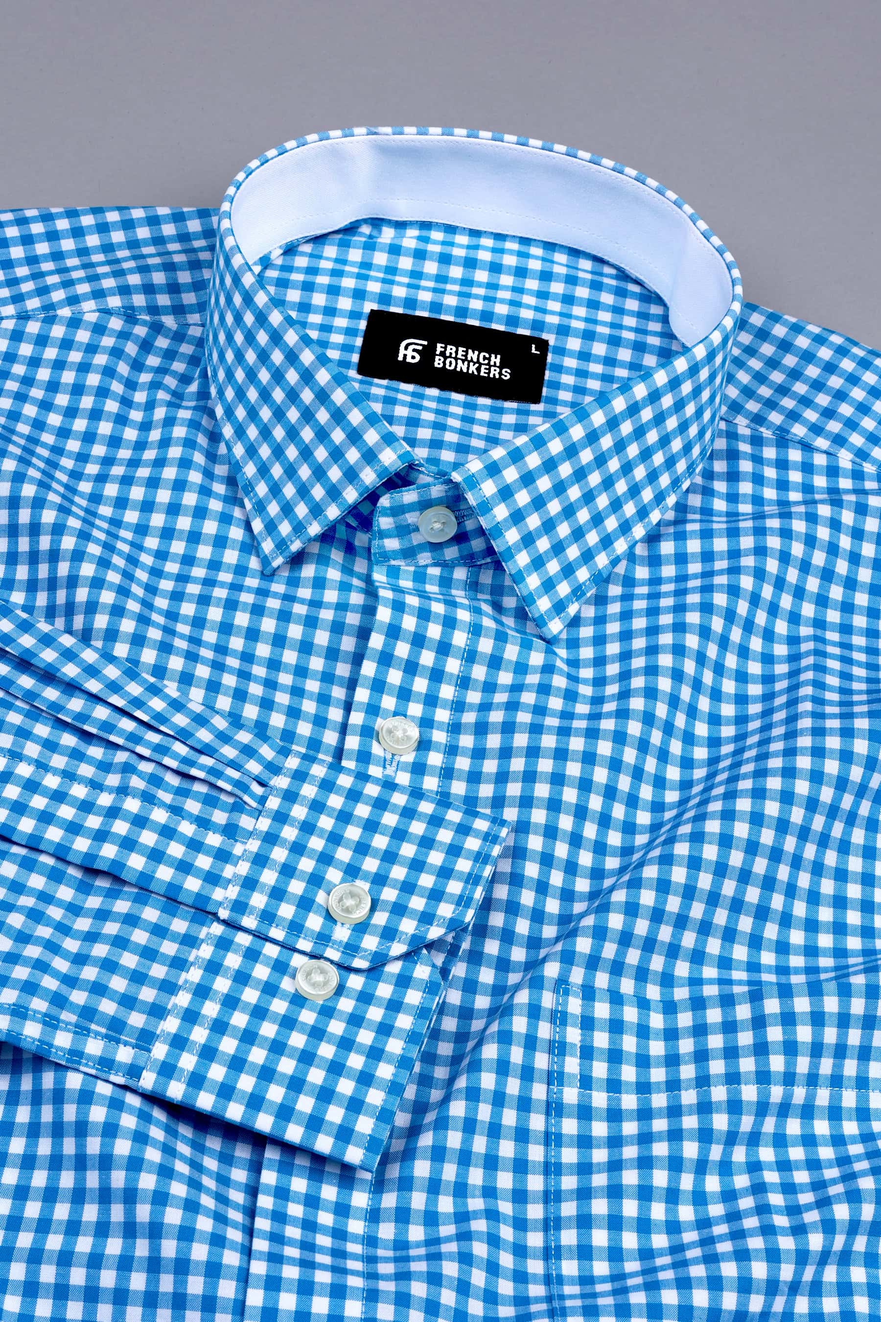 Bright blue with white gun club check shirt