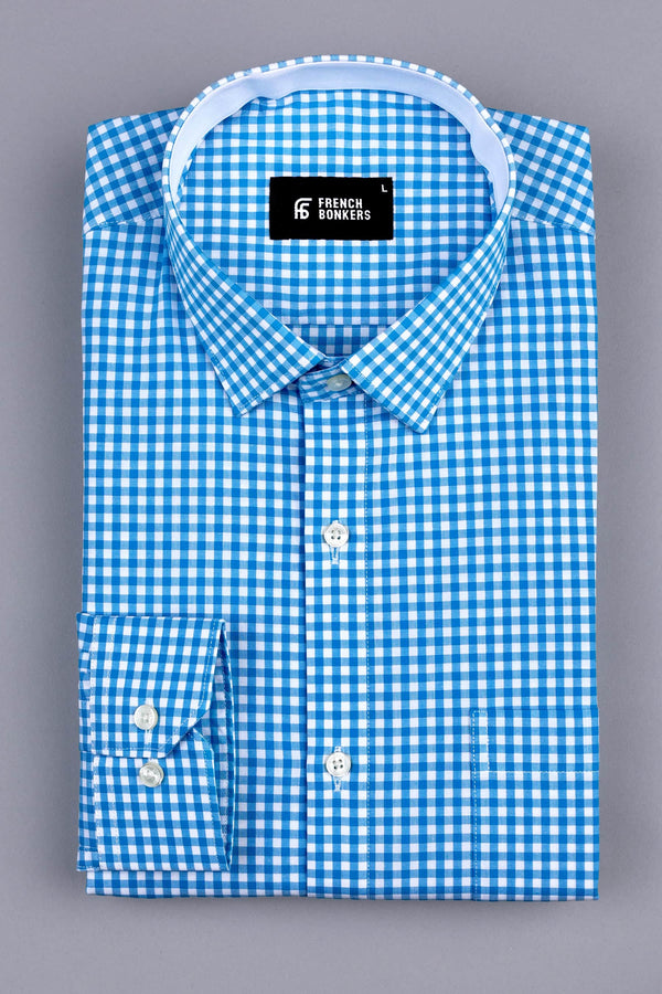 Bright blue with white gun club check shirt