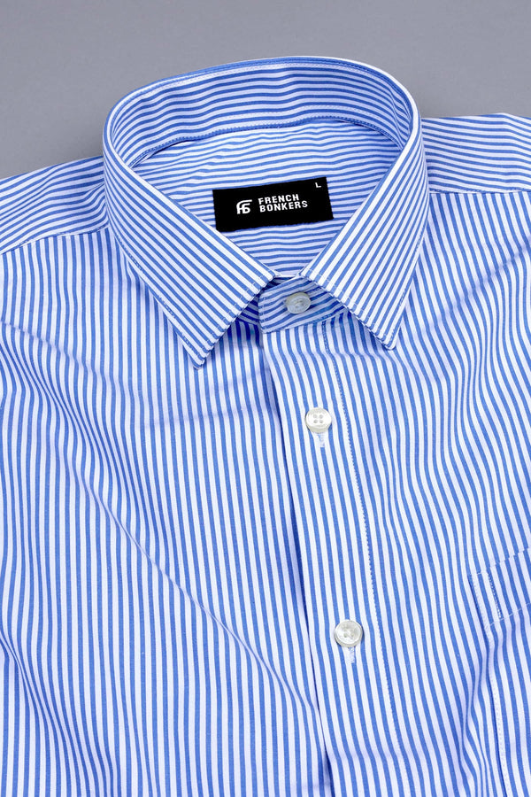 White with sky blue line stripe shirt