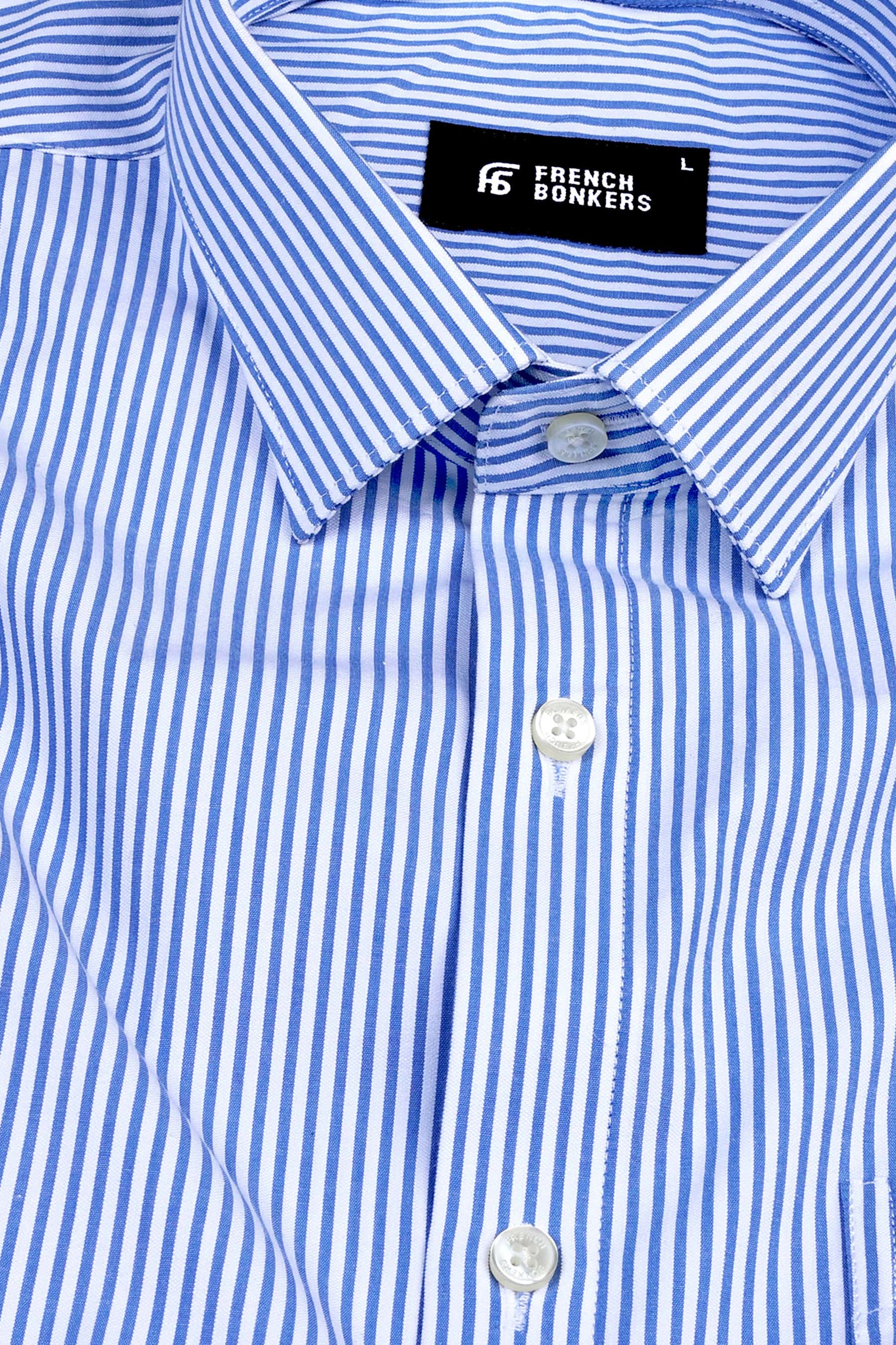 White with sky blue line stripe shirt