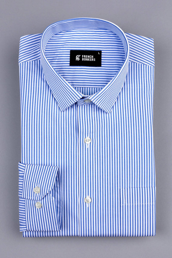 White with sky blue line stripe shirt