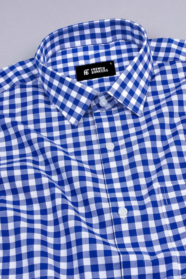 White with Royal blue regular palid check shirt