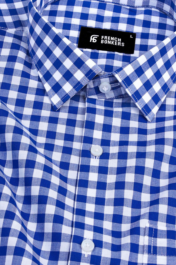 White with Royal blue regular palid check shirt