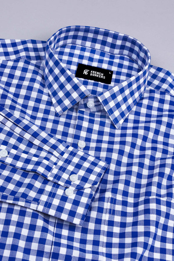 White with Royal blue regular palid check shirt