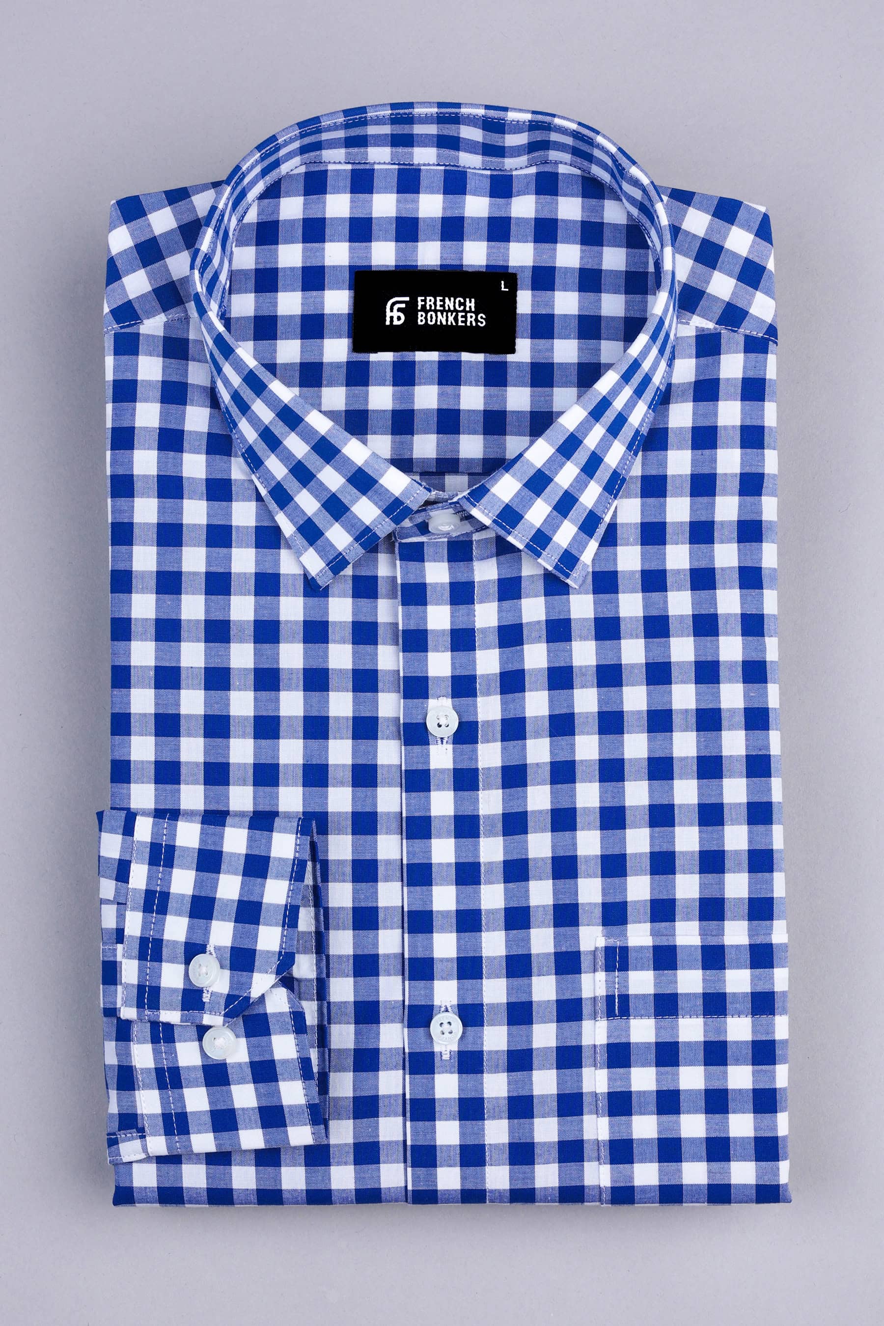 White with Royal blue regular palid check shirt