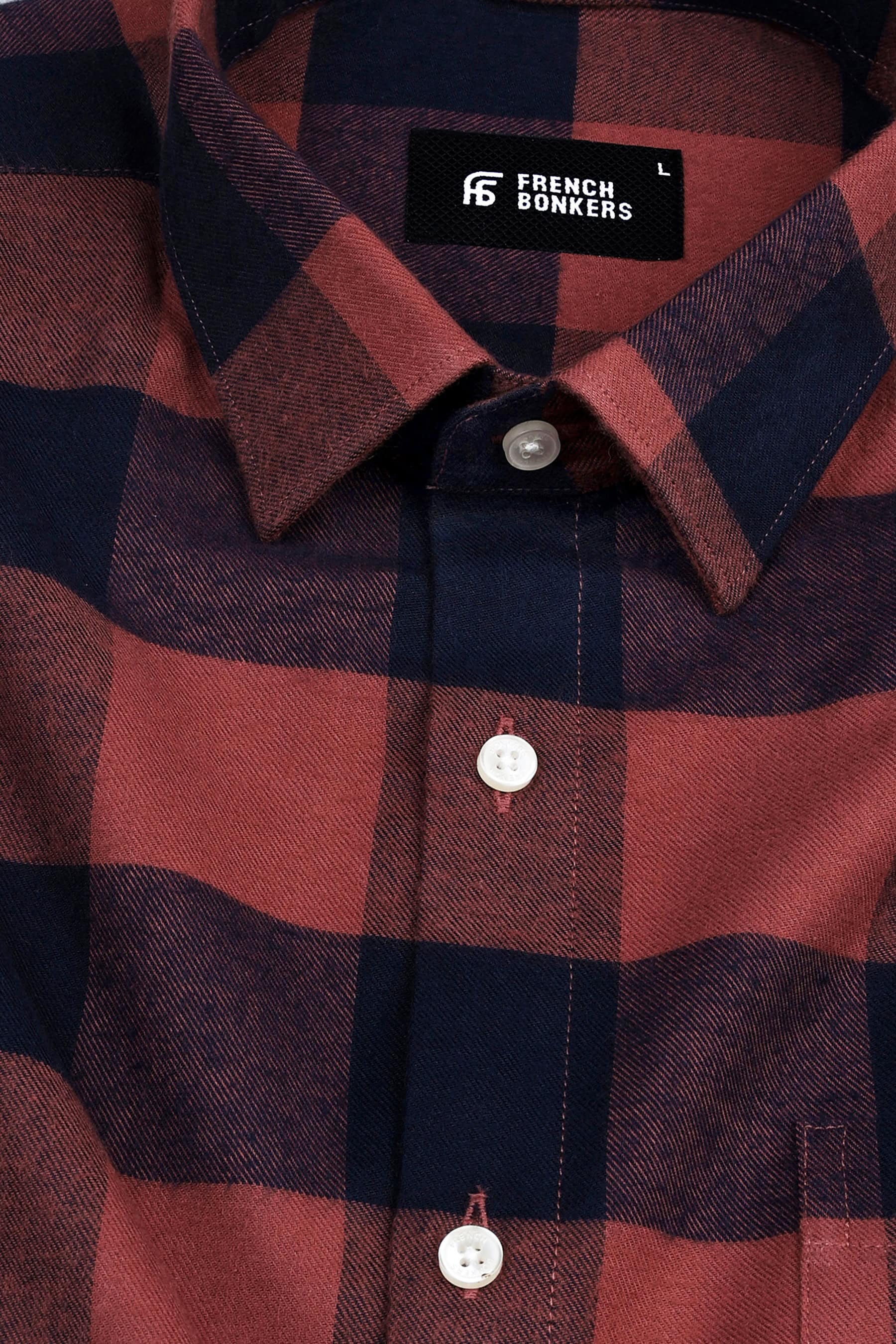 Tawny brown with dark blue twill texture windowpane Flannel check shirt