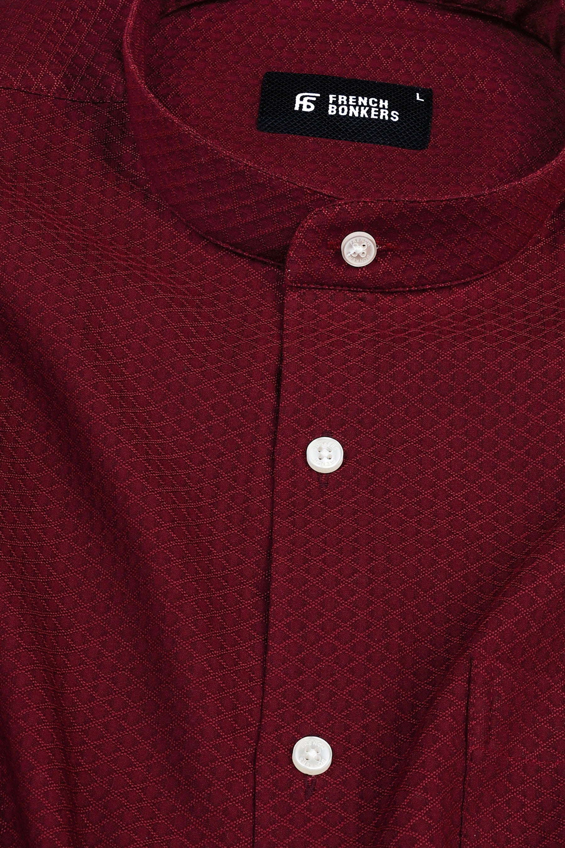 Brick Red rhombus shape jacquard cotton shirt