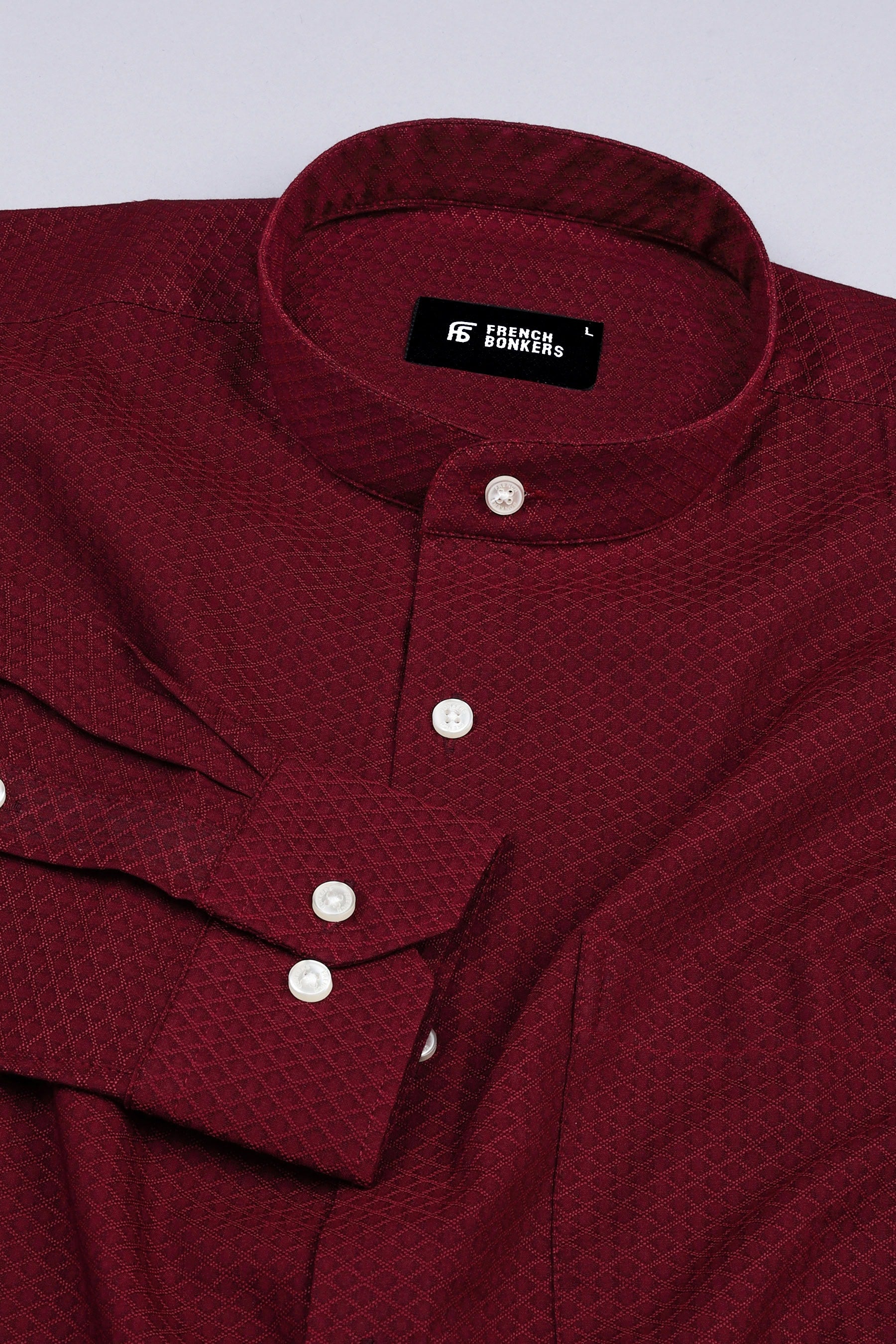 Brick Red rhombus shape jacquard cotton shirt