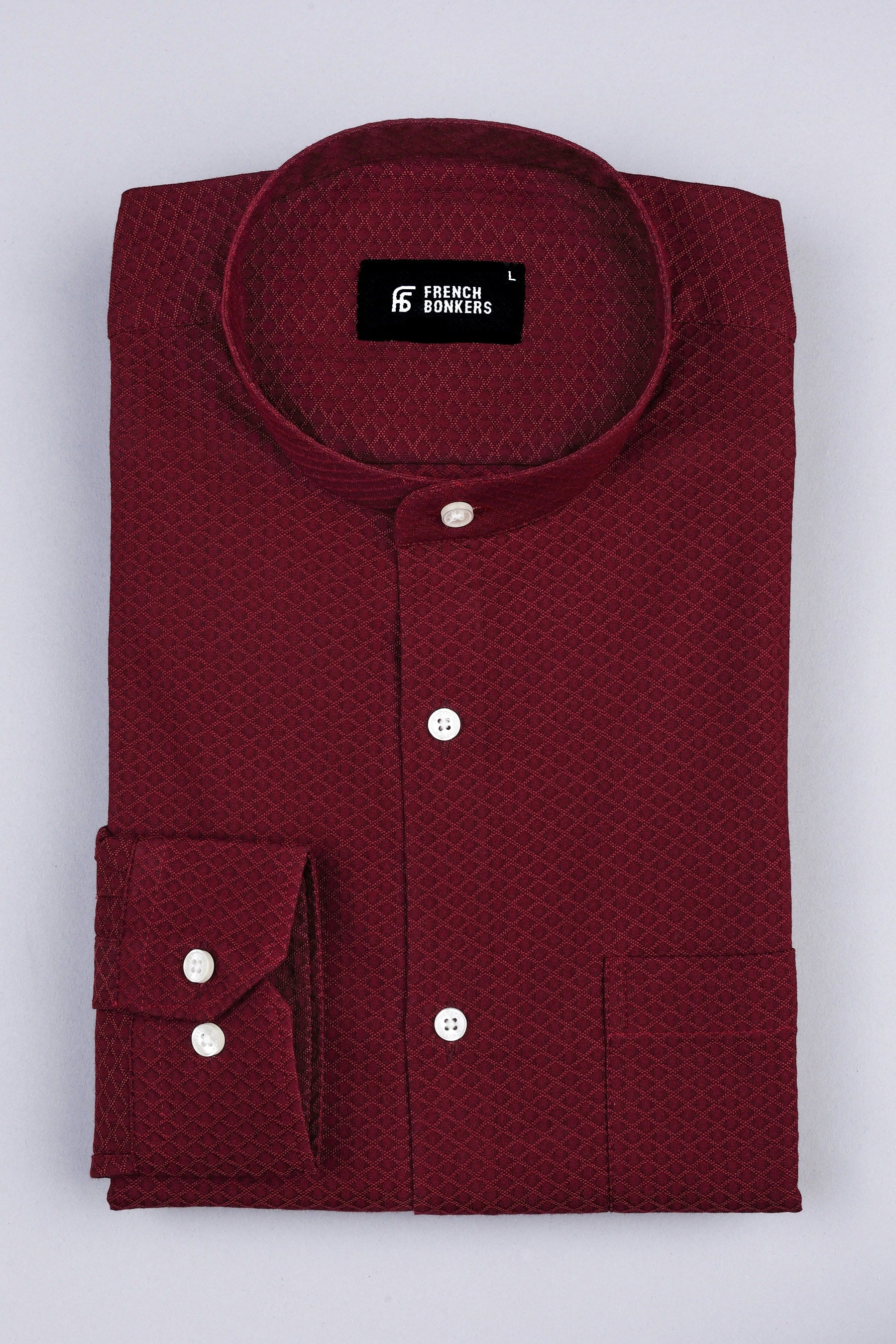 Brick Red rhombus shape jacquard cotton shirt