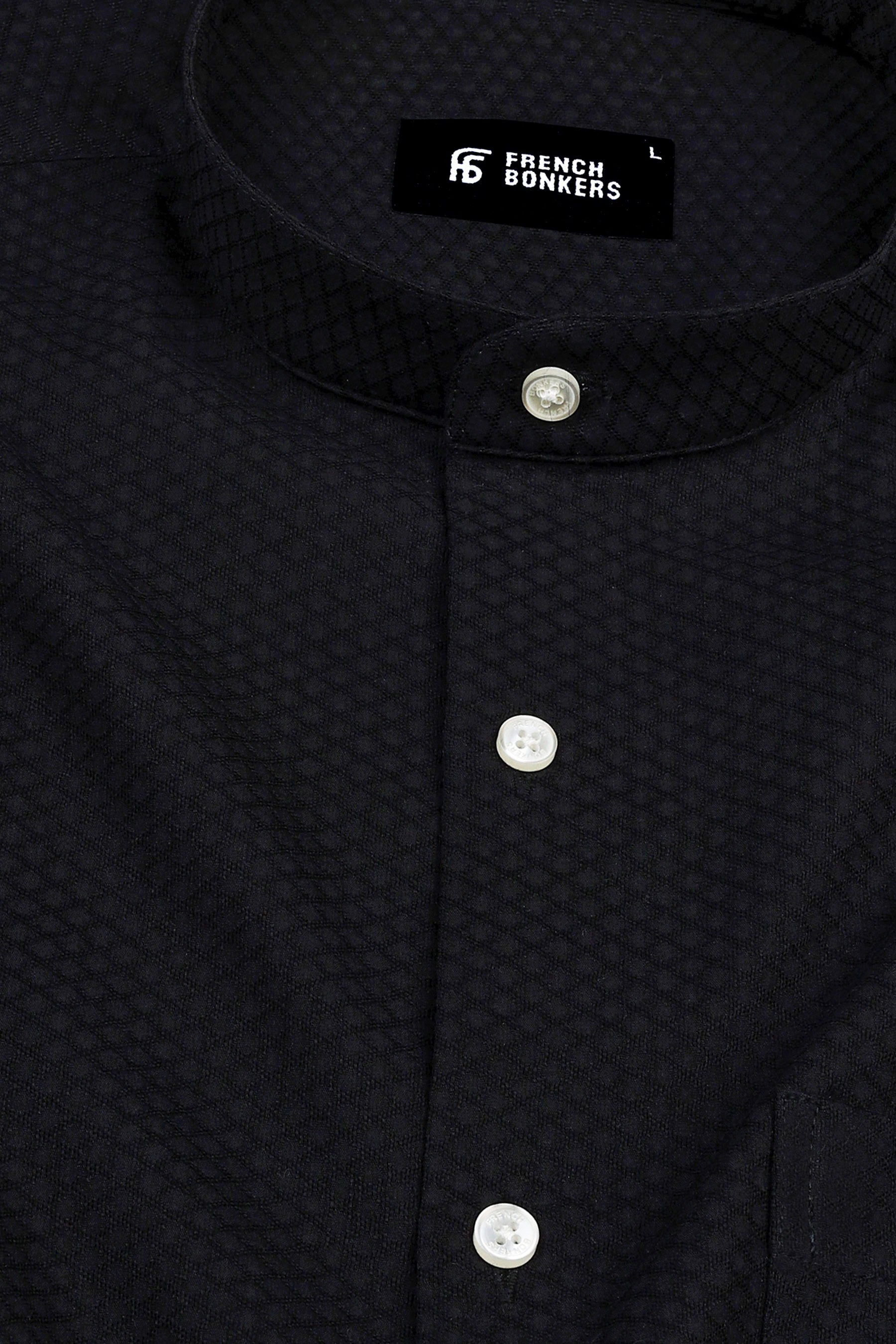 Ink black rhombus shape jacquard cotton shirt