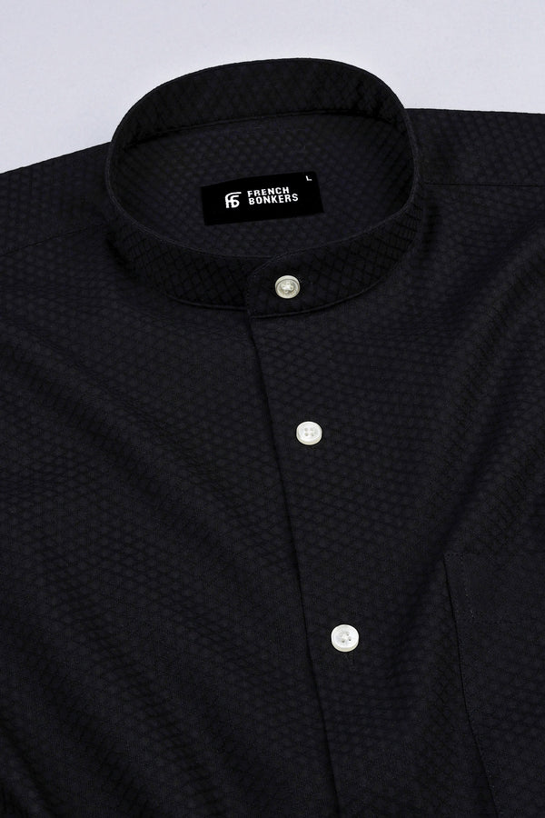 Ink black rhombus shape jacquard cotton shirt