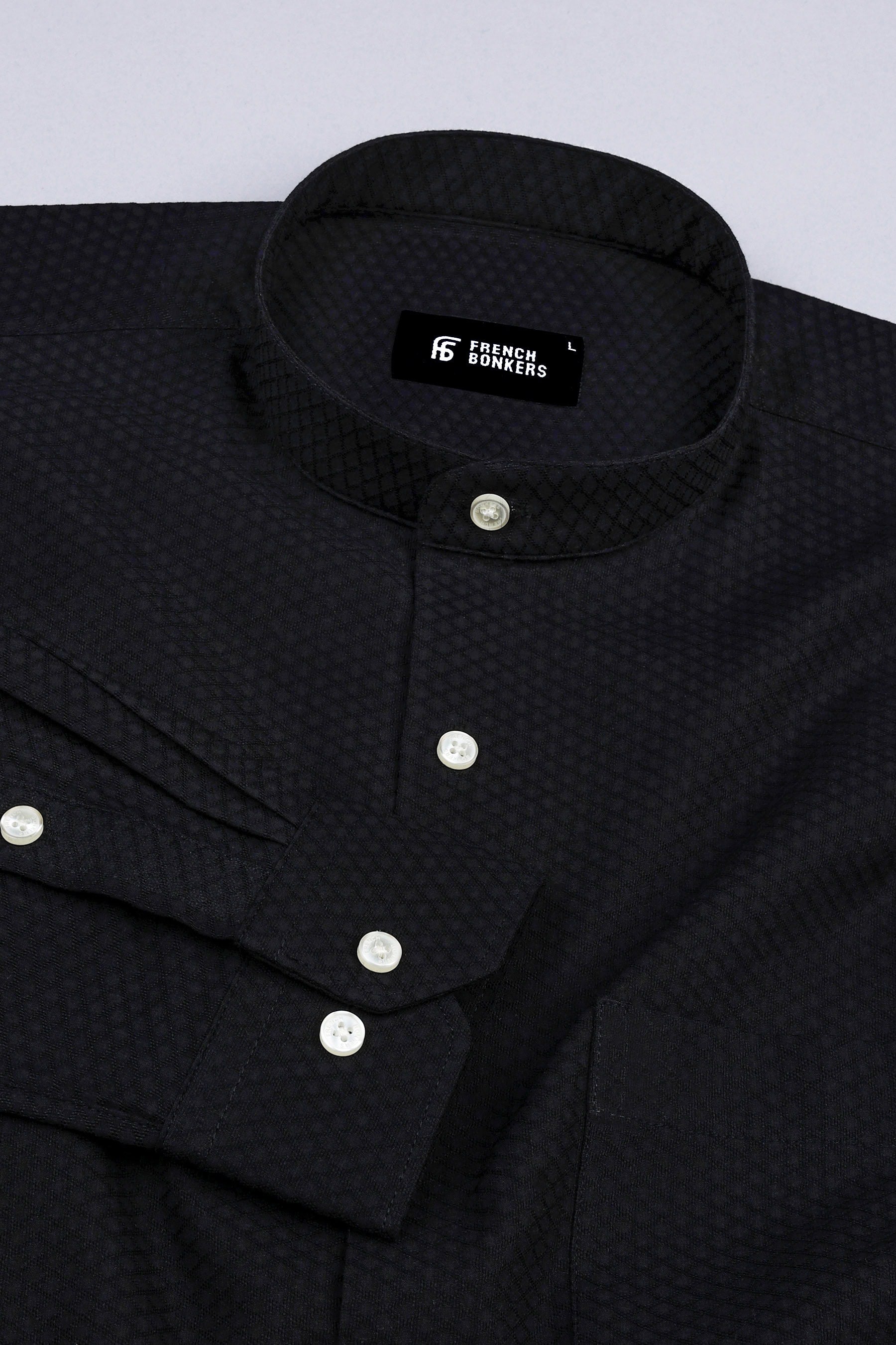 Ink black rhombus shape jacquard cotton shirt