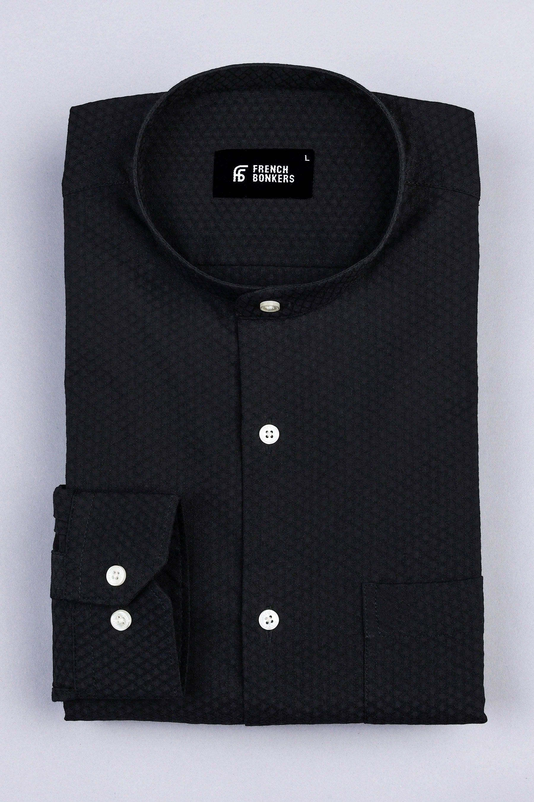 Ink black rhombus shape jacquard cotton shirt