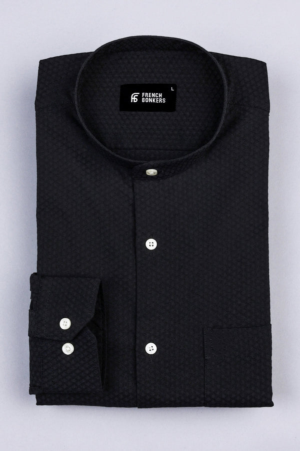 Ink black rhombus shape jacquard cotton shirt