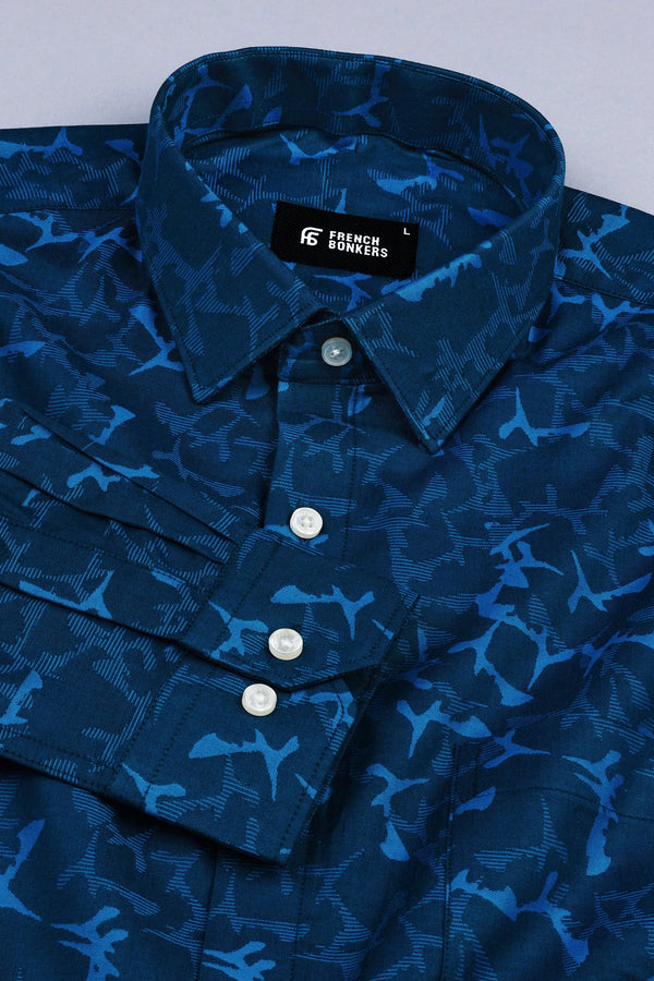 Royal blue with dark blue jacuarad printed shirt