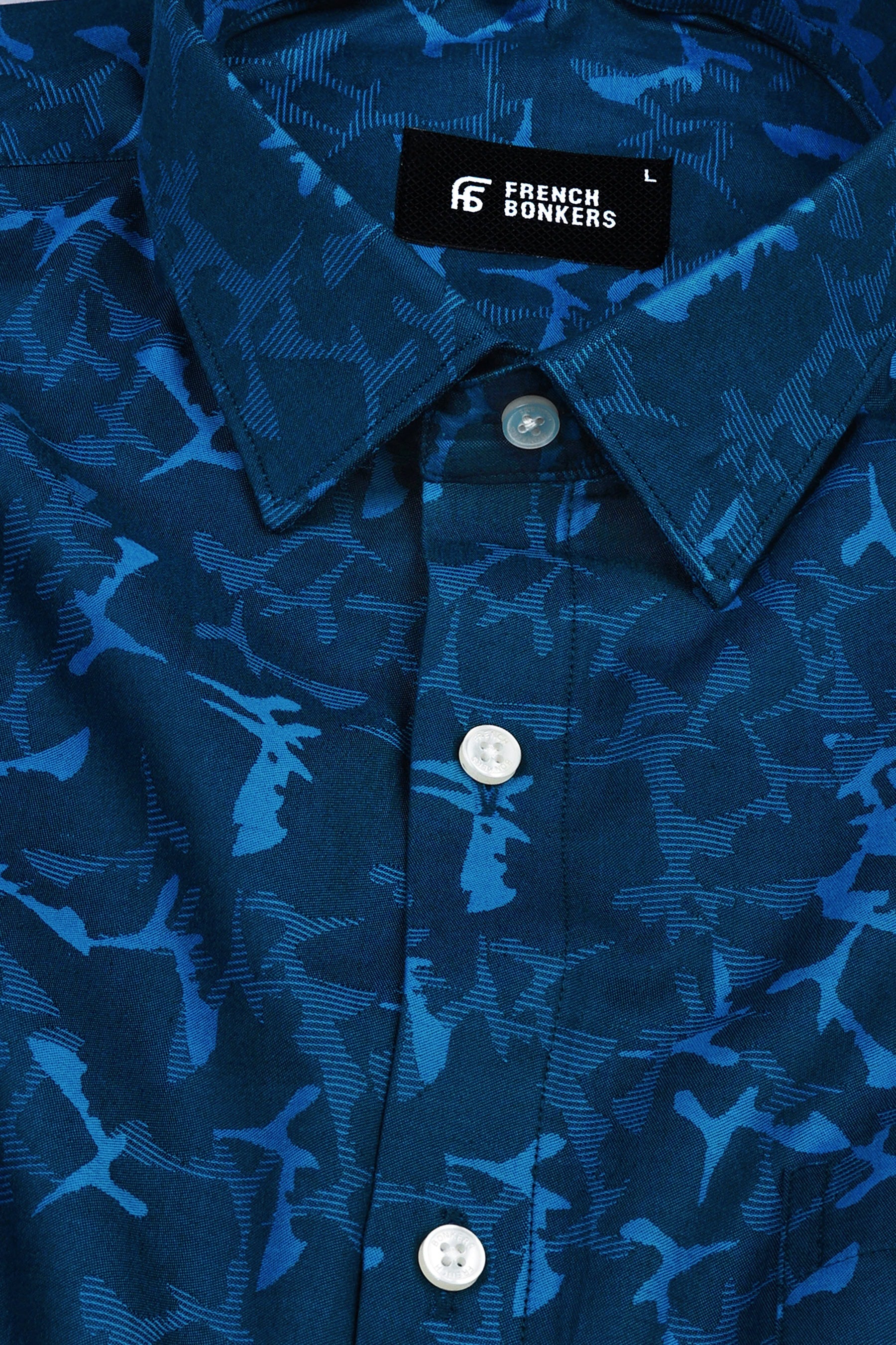 Royal blue with dark blue jacuarad printed shirt