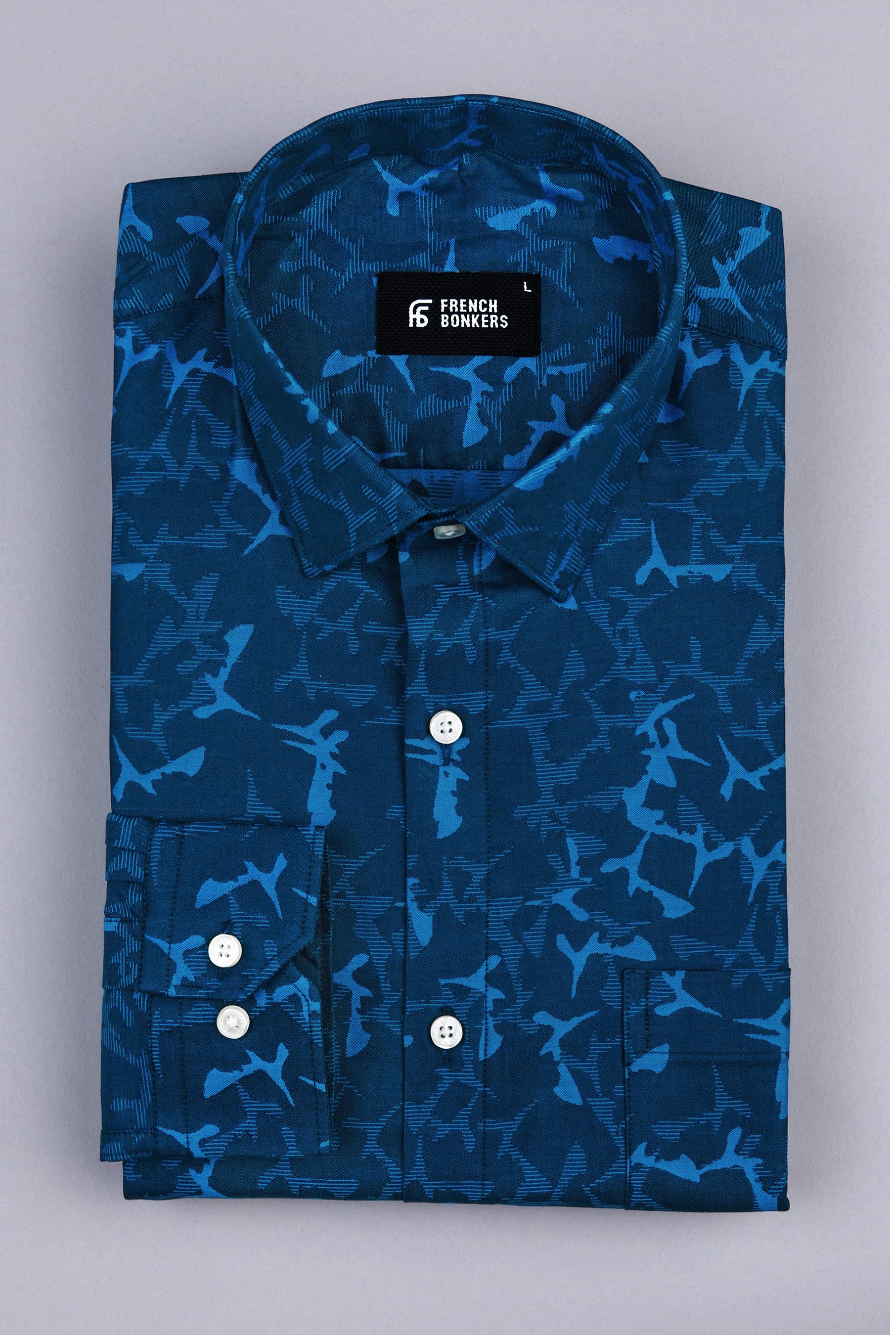 Royal blue with dark blue jacuarad printed shirt