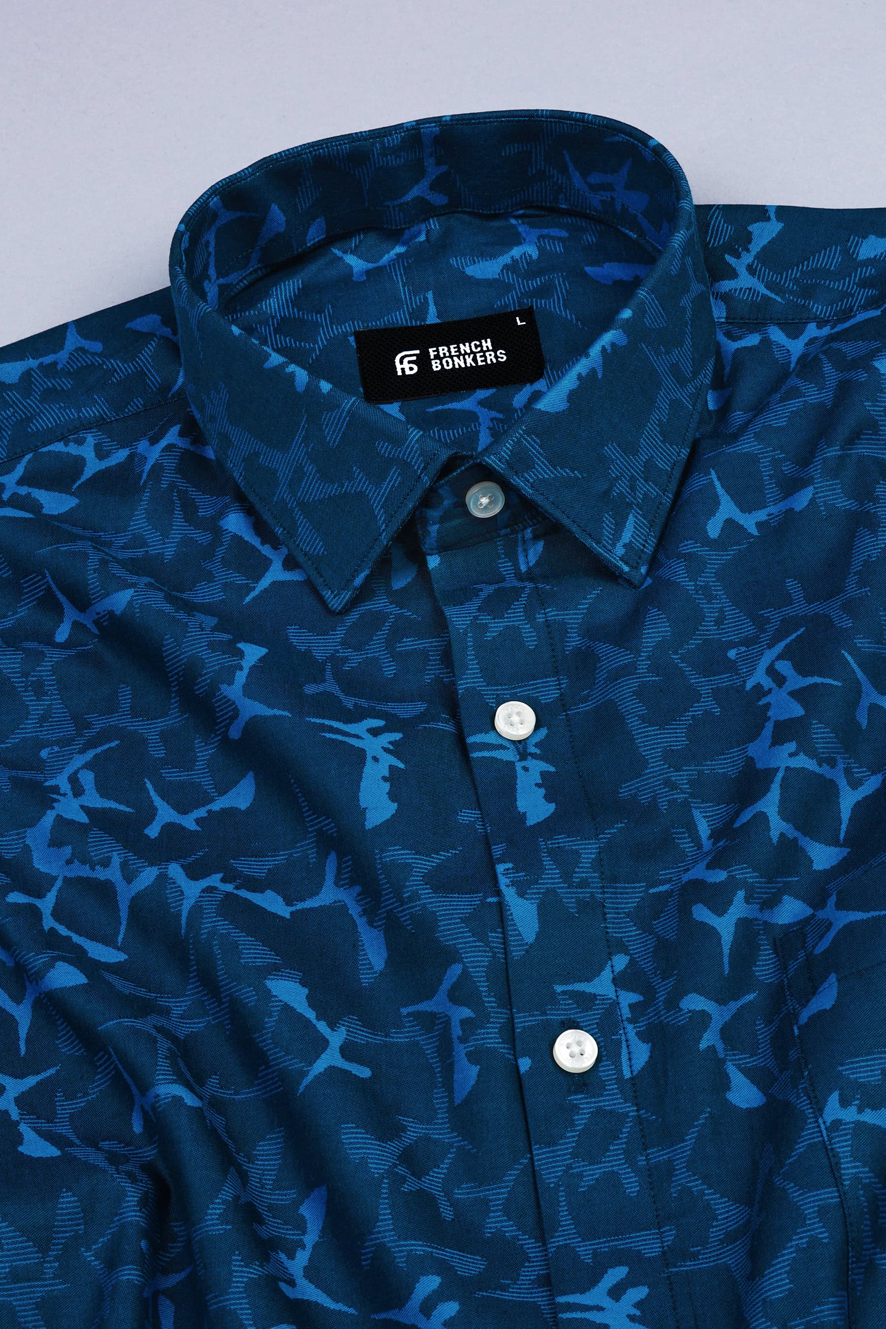 Royal blue with dark blue jacuarad printed shirt