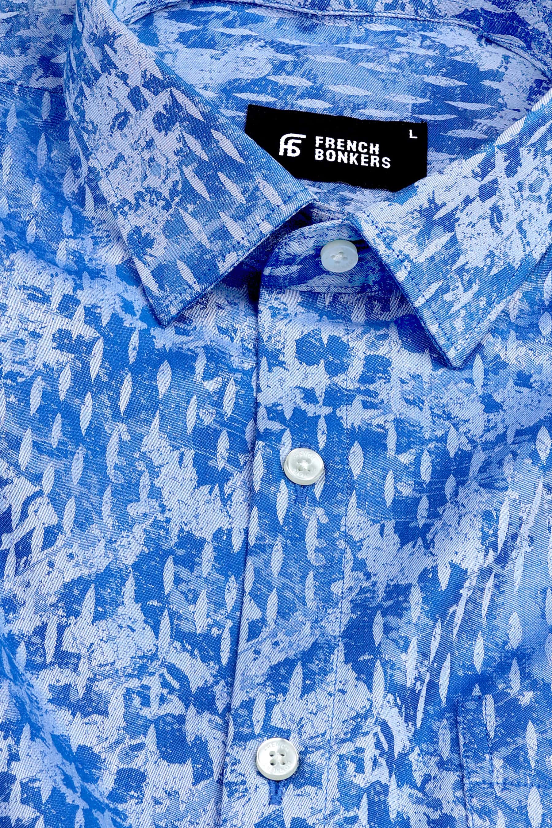 Saphire blue with ivory white jacquard printed shirt