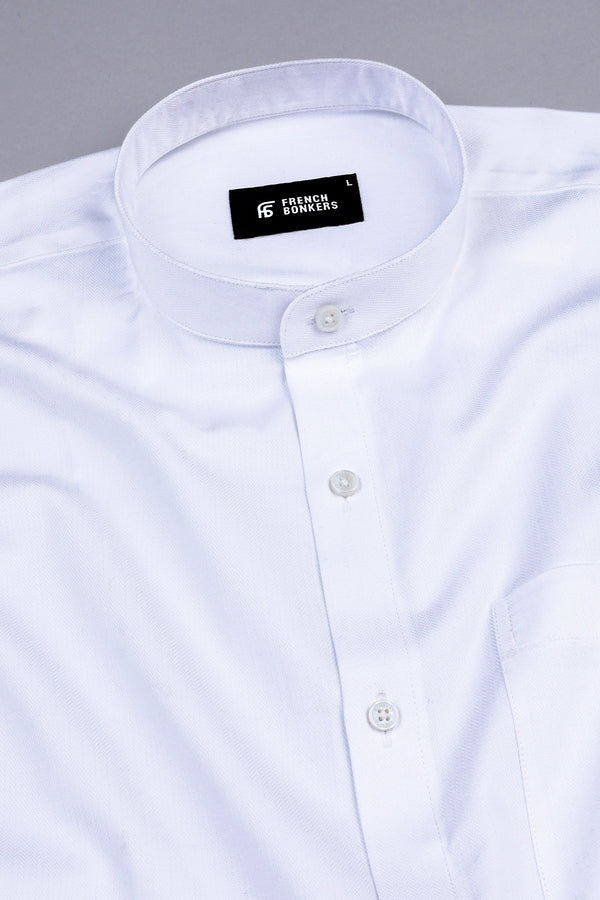 Camellia White herringbone texture cotton shirt