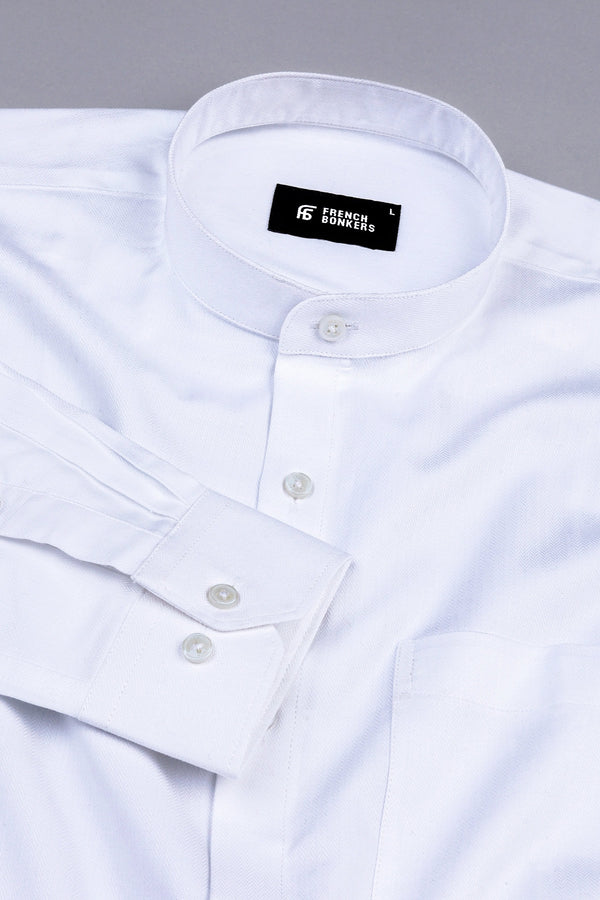 Camellia White herringbone texture cotton shirt