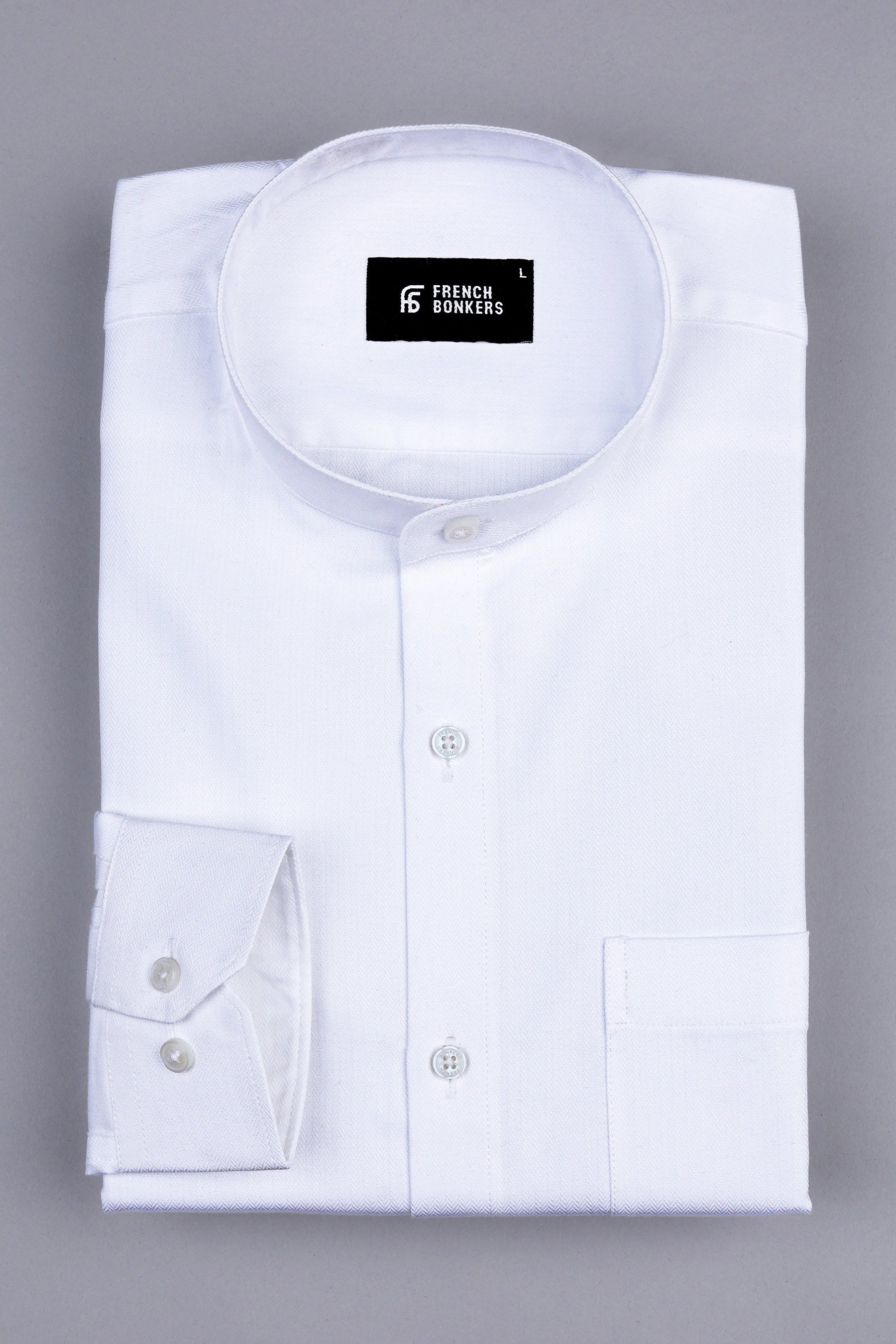 Camellia White herringbone texture cotton shirt