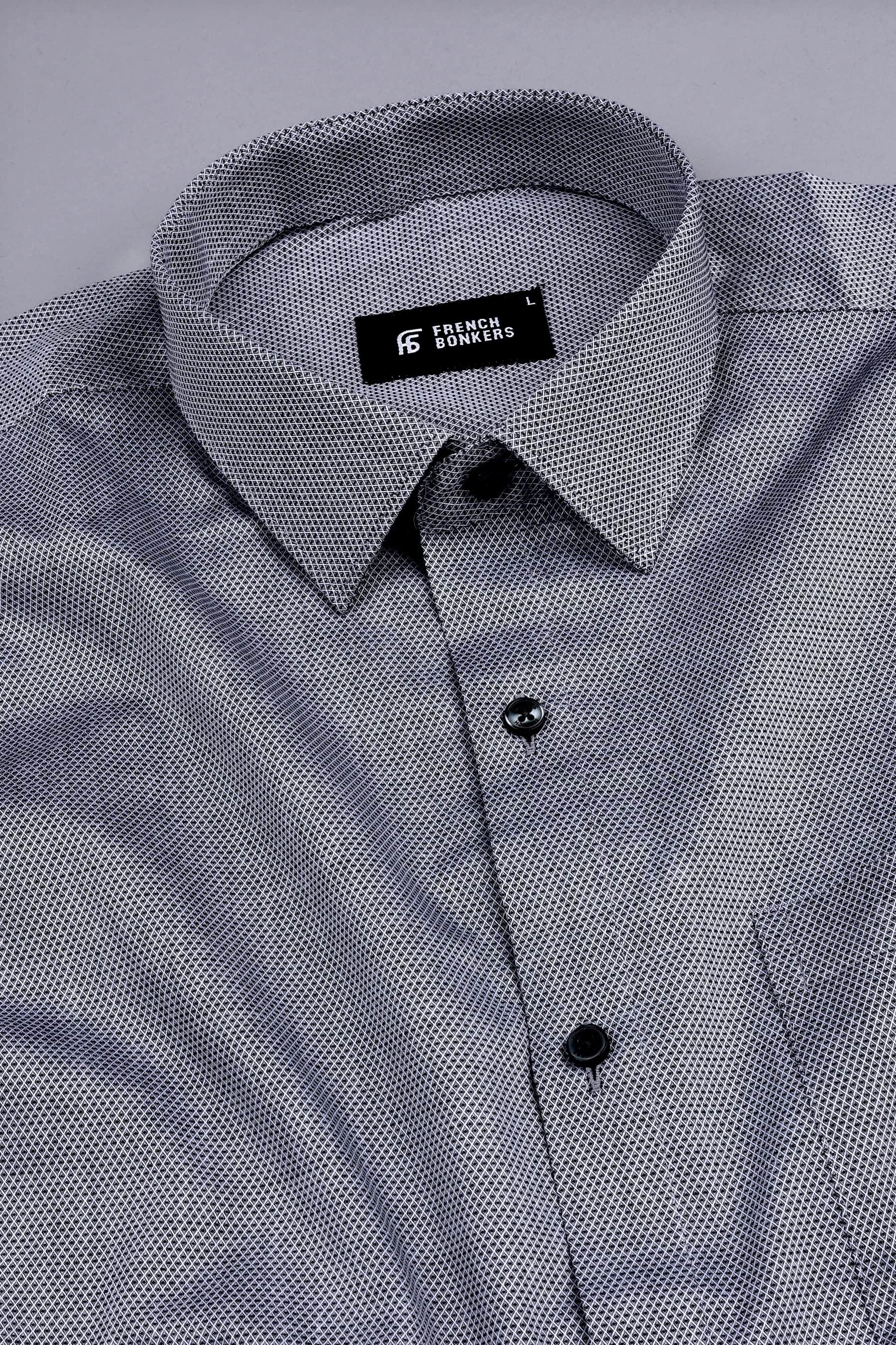 White with light black rhombus shape jacquard shirt